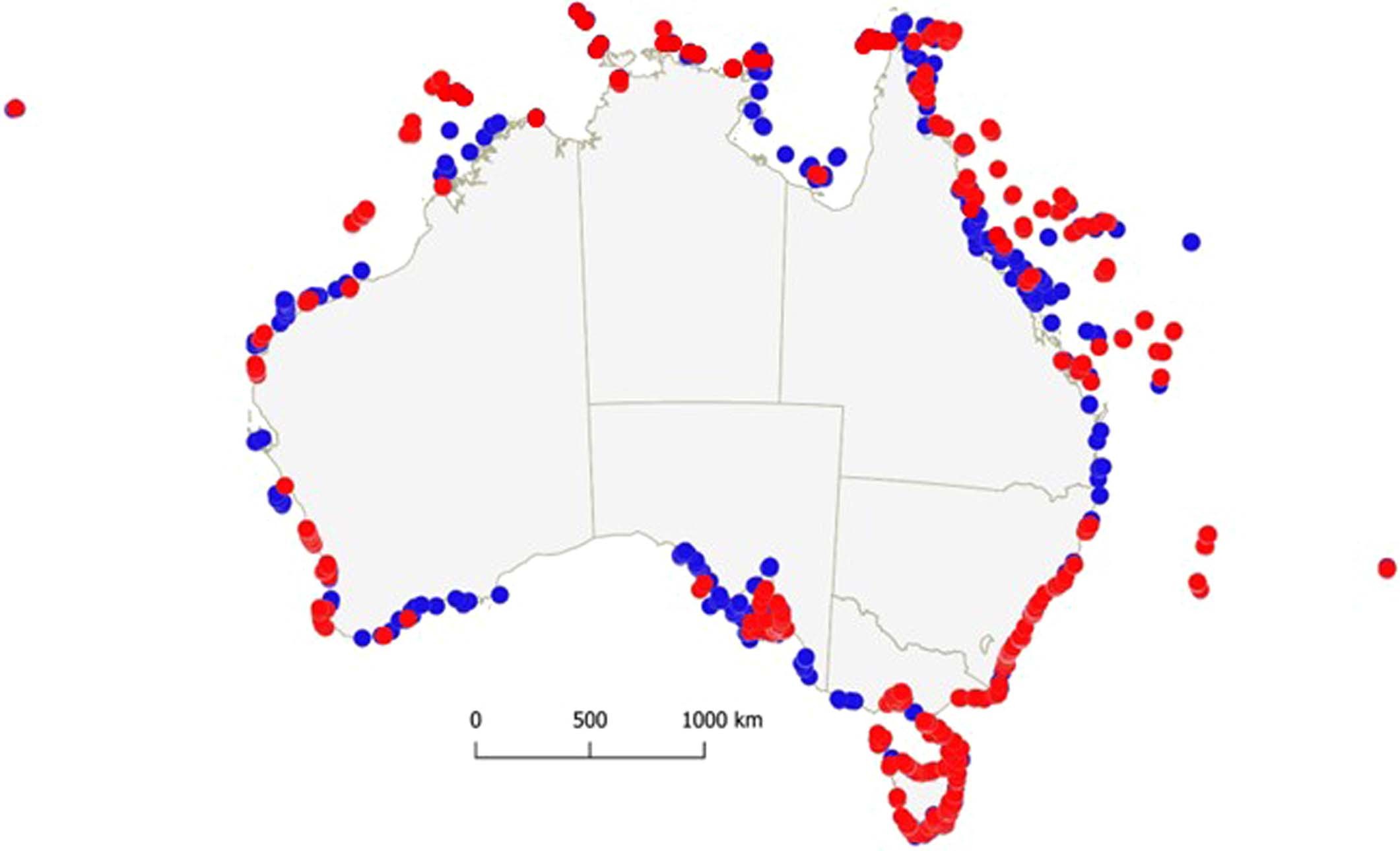 Extended Data Fig. 1: Sites surveyed around Australia.