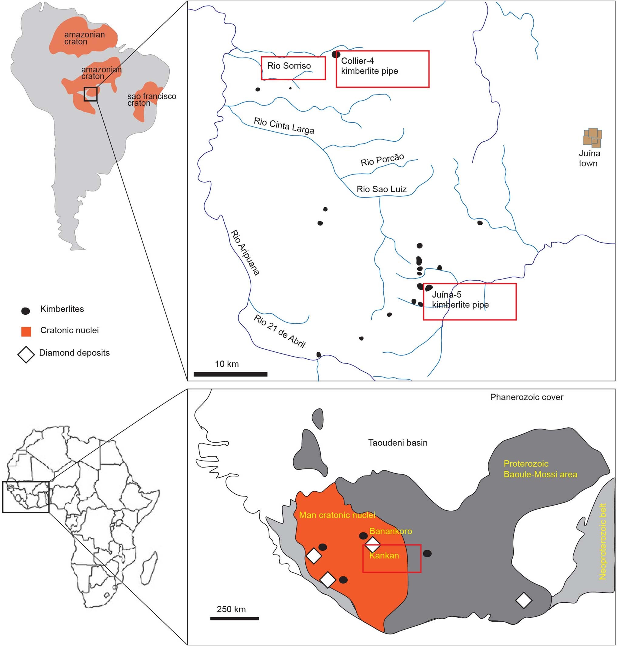 Extended Data Fig. 1: Sample locations in Brazil and Guinea.