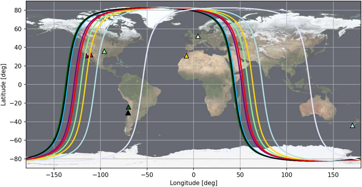 Extended Data Fig. 1: Observer locations and BW3 orbits.