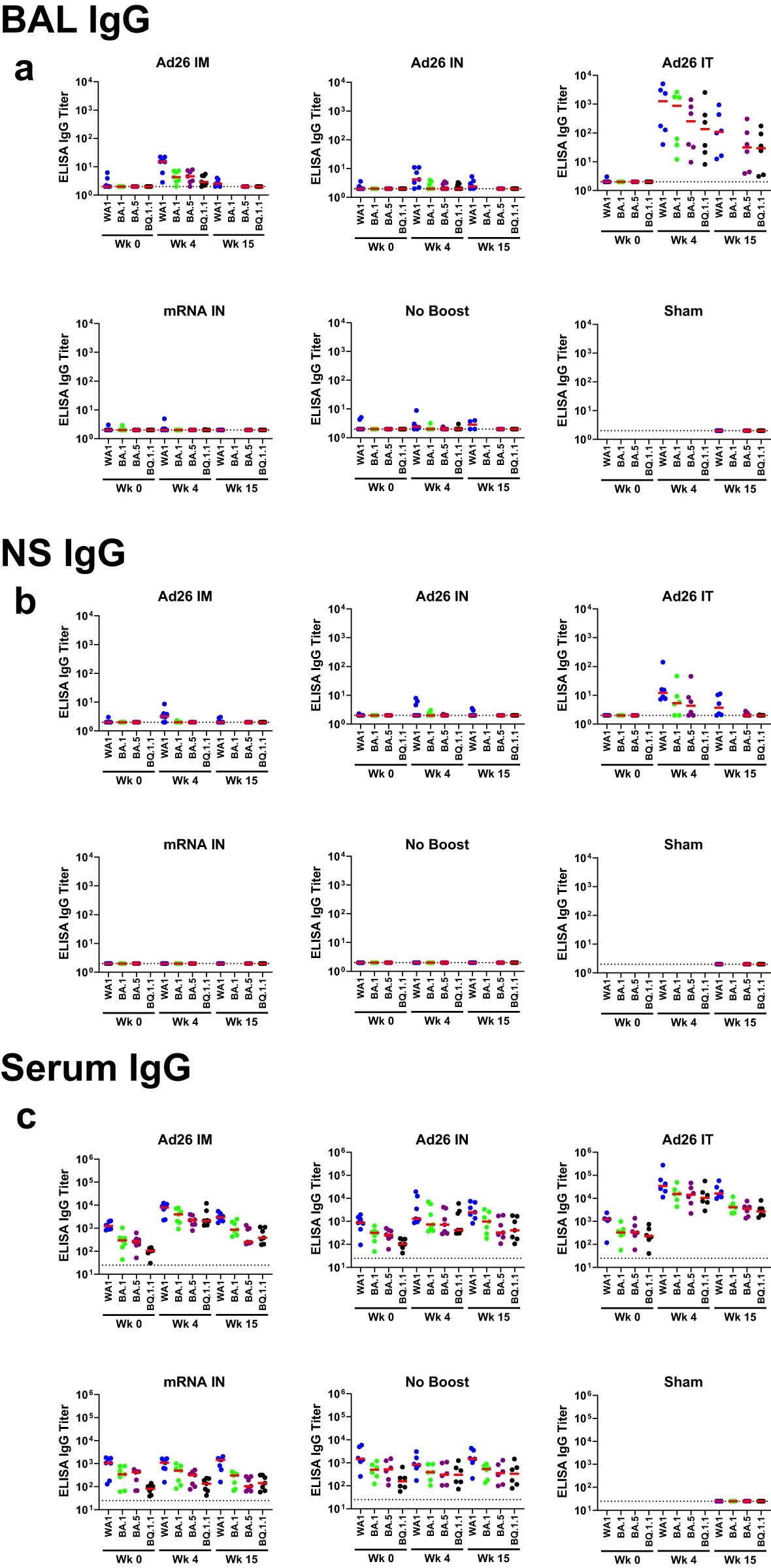 Extended Data Fig. 3: Mucosal and peripheral IgG spike-specific binding antibody responses by ELISA.