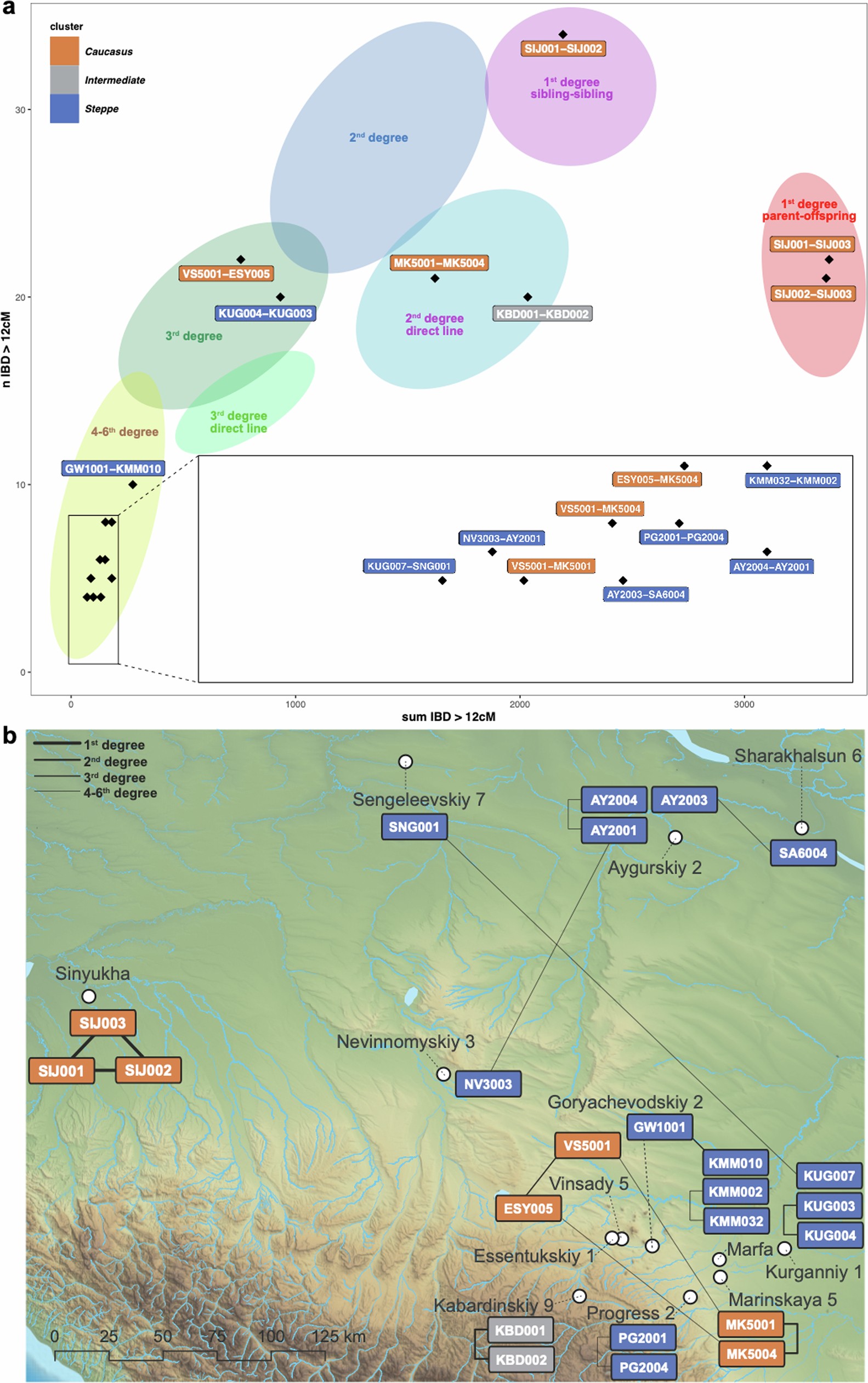 Extended Data Fig. 9: IBD analysis results per pair of individuals with ancIBD27.