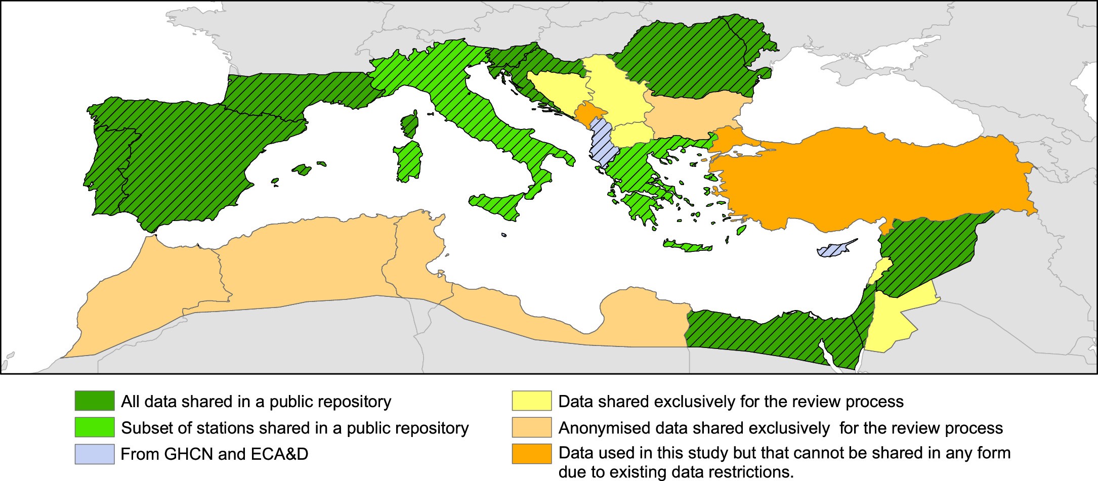 Extended Data Fig. 3: Data availability conditions for the data used in this study across the various countries involved.