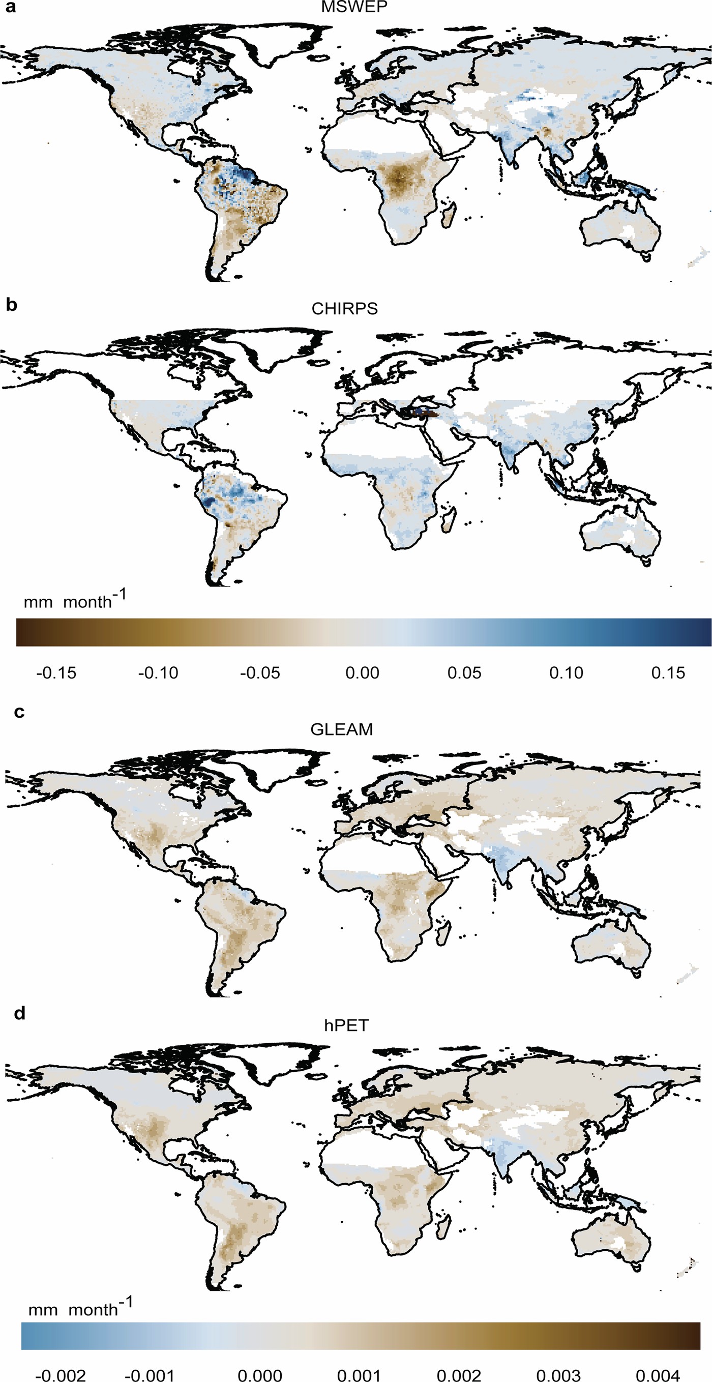 Extended Data Fig. 7: Monthly trends in precipitation and AED during 1981–2022.
