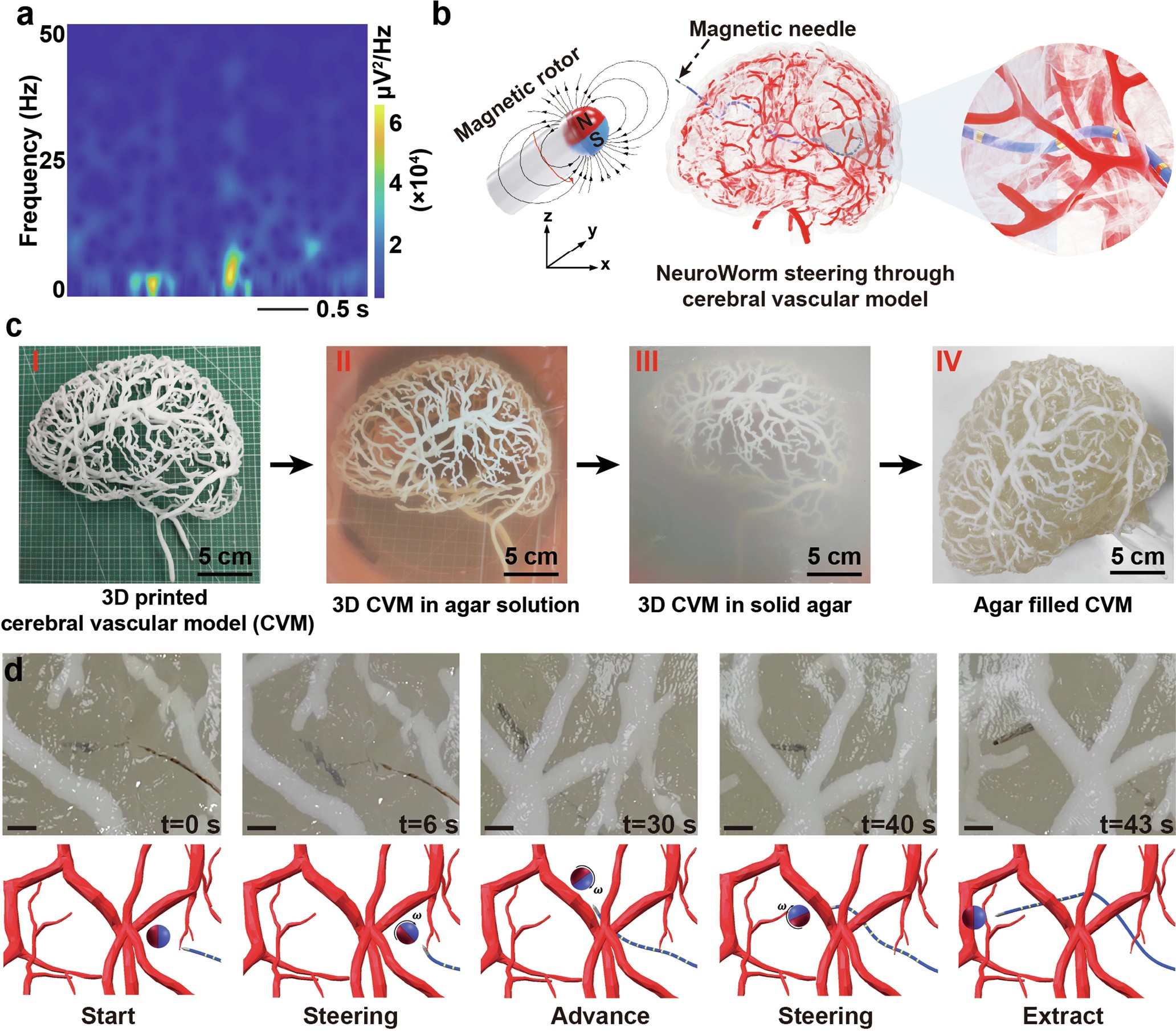 Extended Data Fig. 4: LFP time–frequency analysis & NeuroWorm steering in a magnetically controlled obstacle-avoidance scenario.