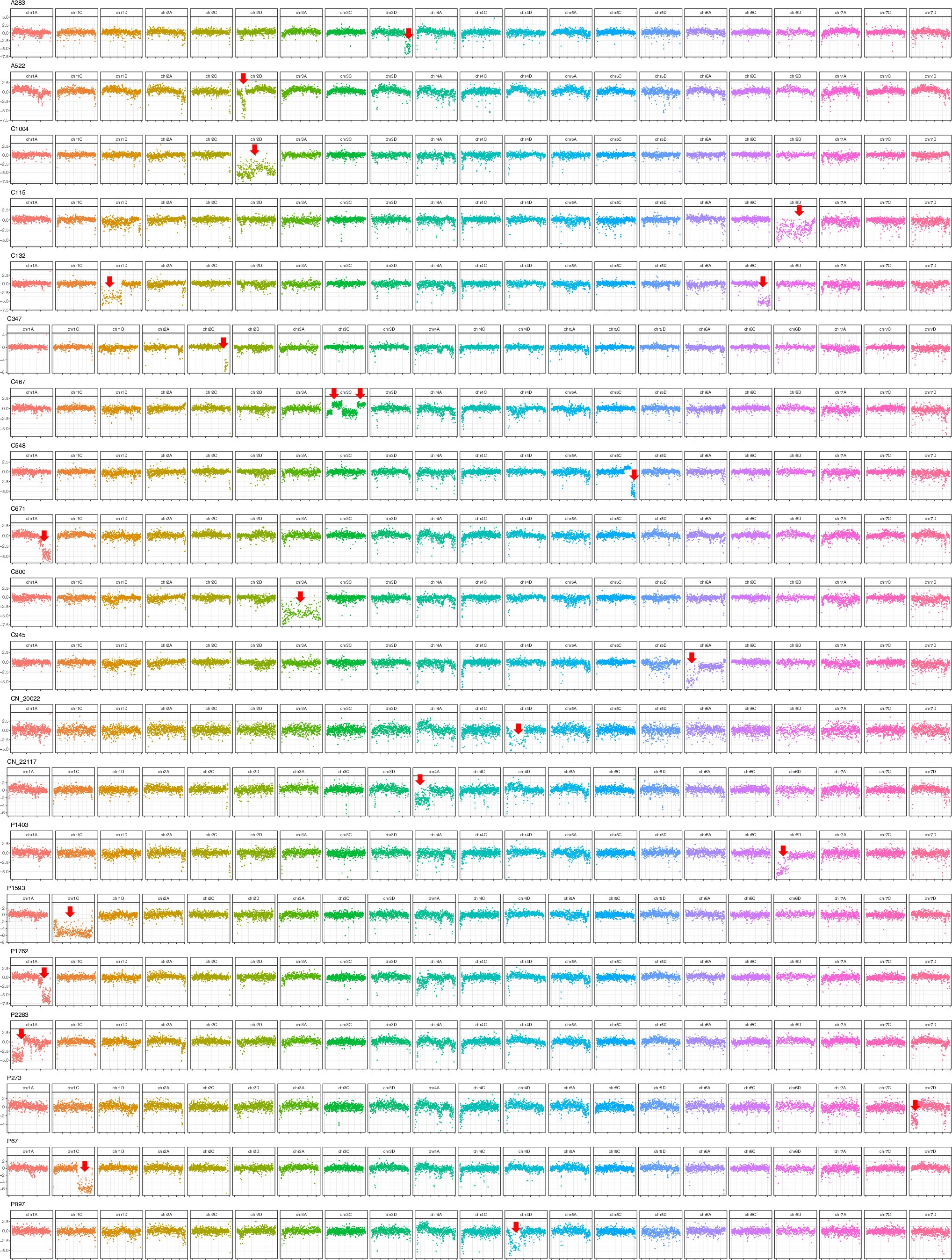Extended Data Fig. 9: Chromosomal anomalies in representative lines from the Global Oat Diversity panel.