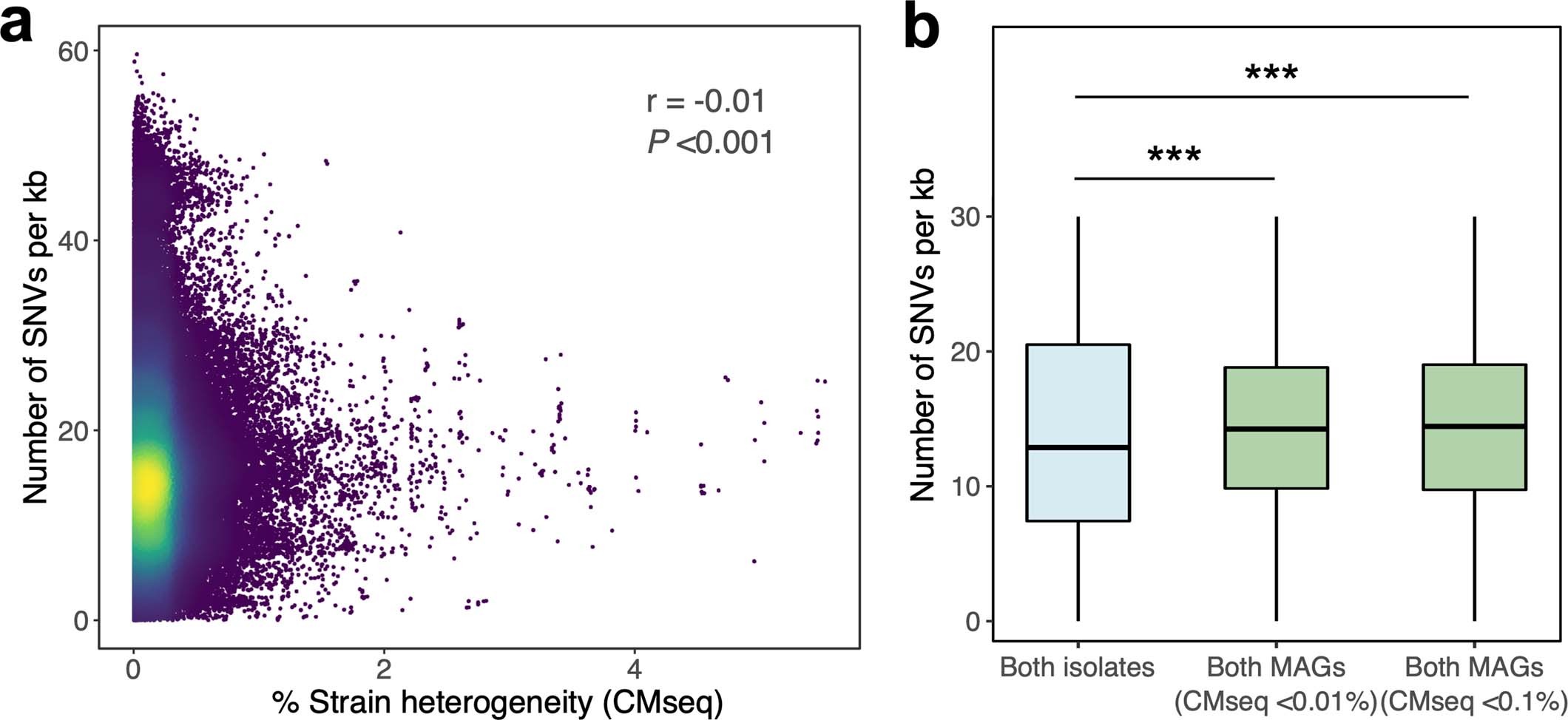 Extended Data Fig. 10: SNV density and MAG strain heterogeneity.