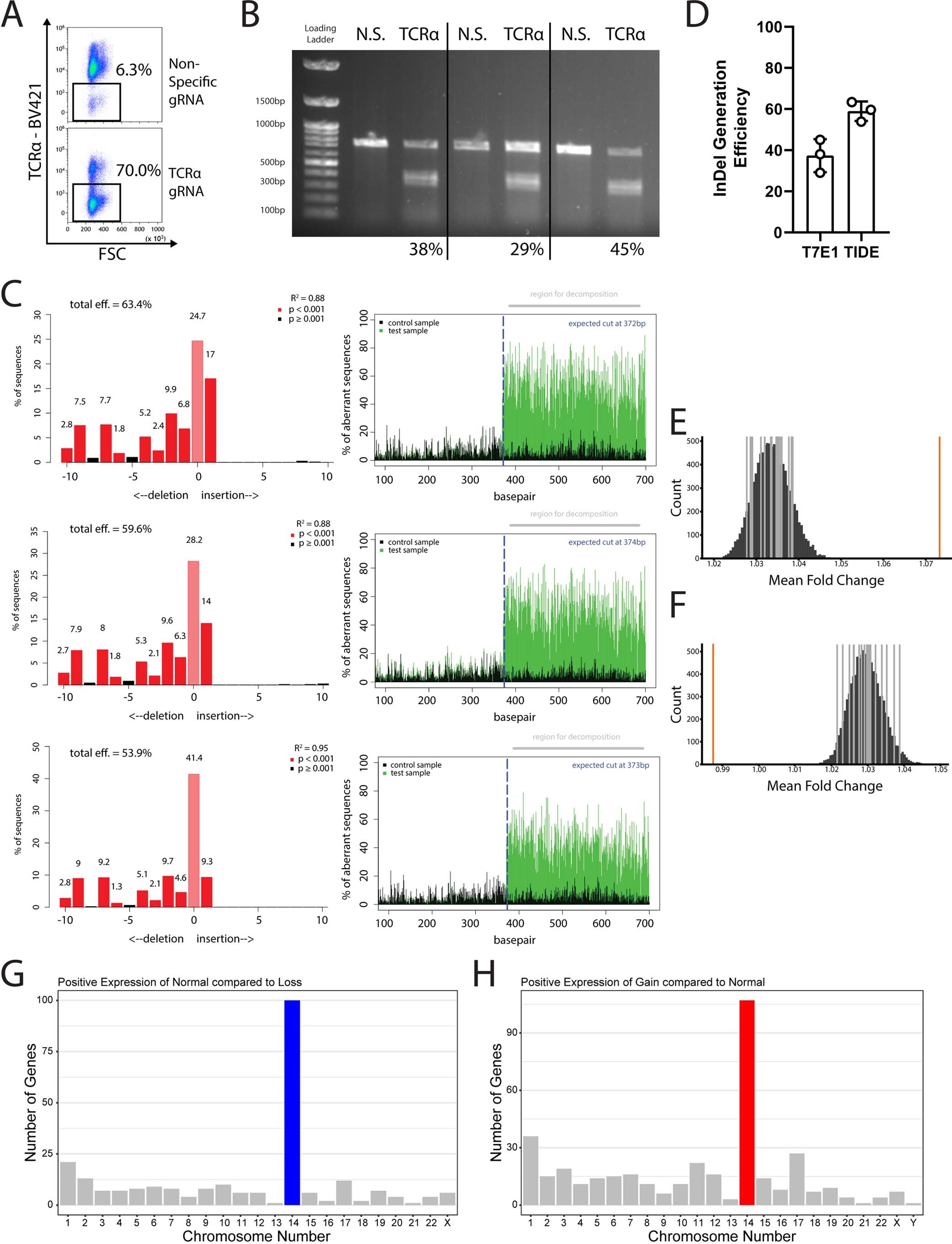 Extended Data Fig. 1: Quantification of InDels produced by CRISPR-Cas9 activity at the TCRα locus indicates efficient cleavage.