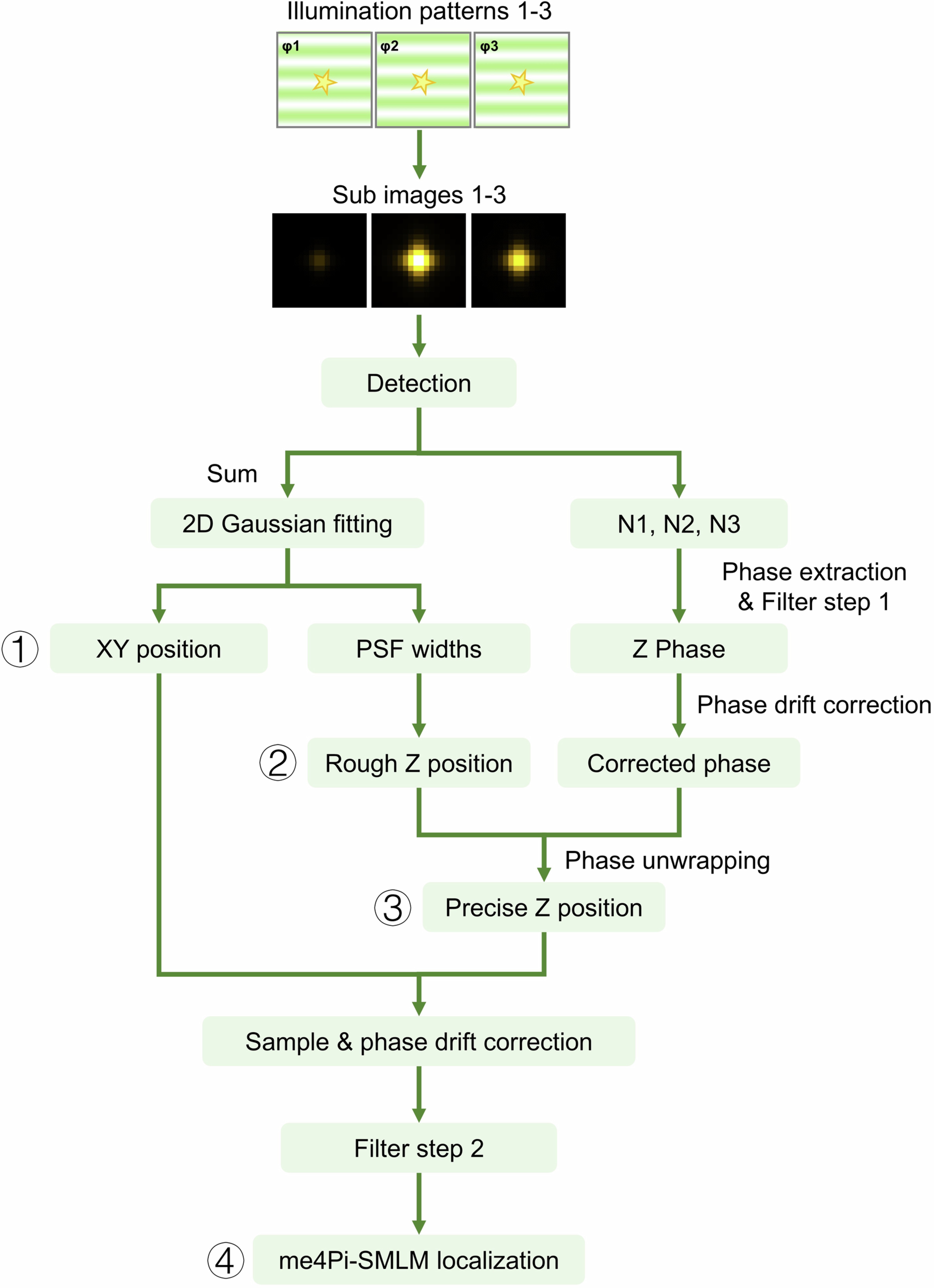 Extended Data Fig. 5: Flowchart for me4Pi-SMLM reconstruction.