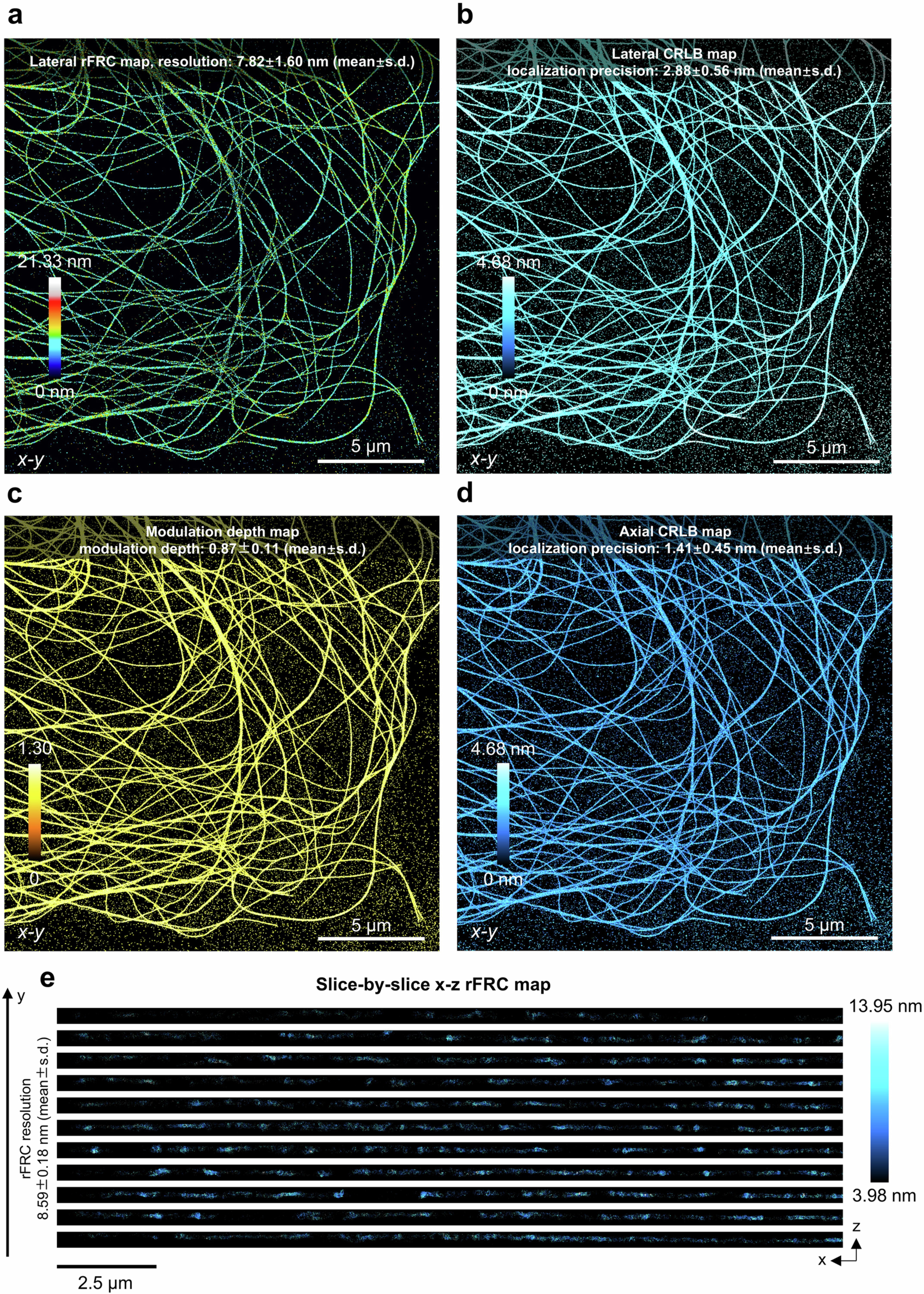 Extended Data Fig. 6: Quantitative resolution analysis of microtubules using rFRC.