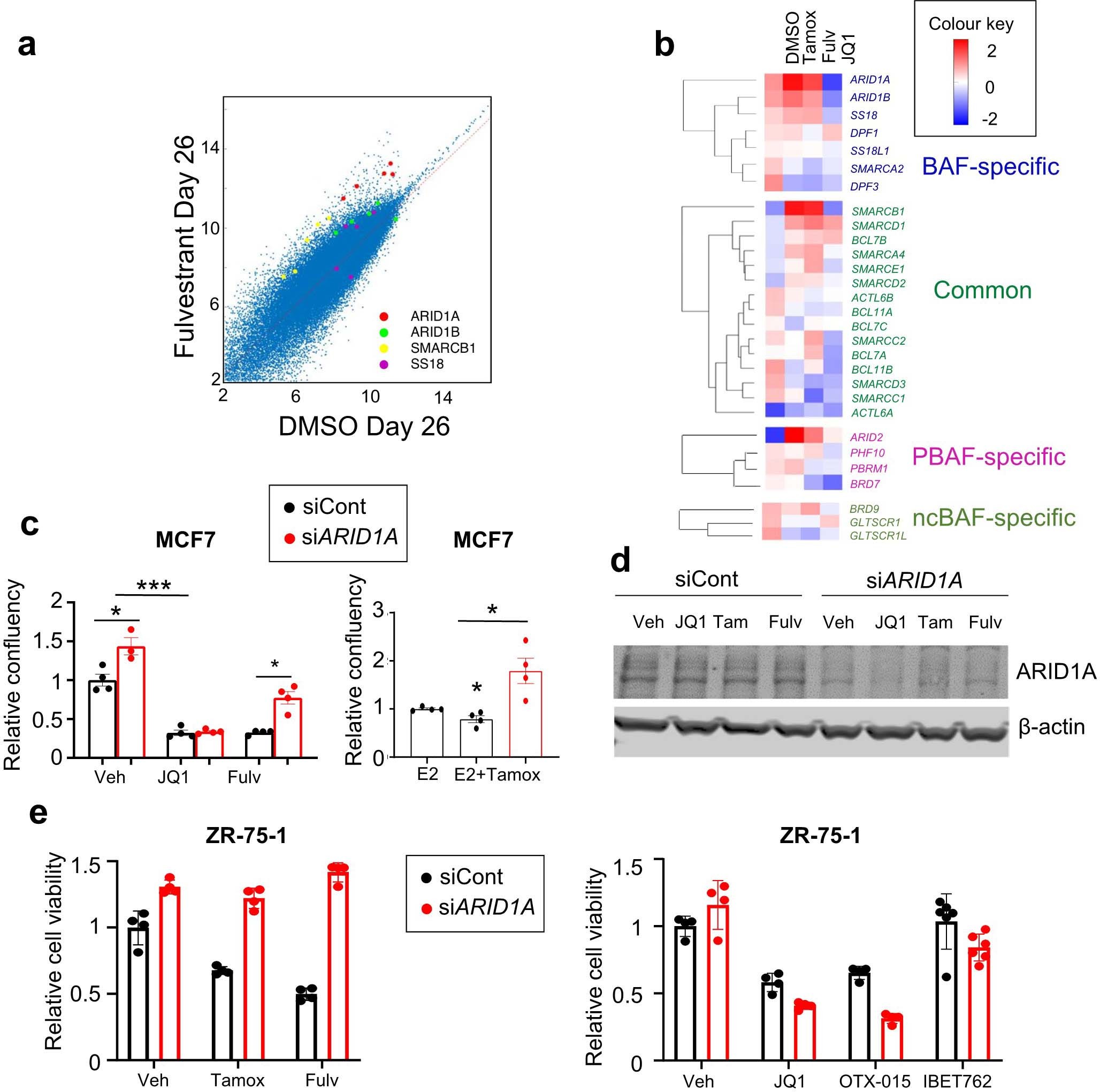 Extended Data Fig. 1: Enrichment of BAF and P-BAF components in the CRISPR screen.