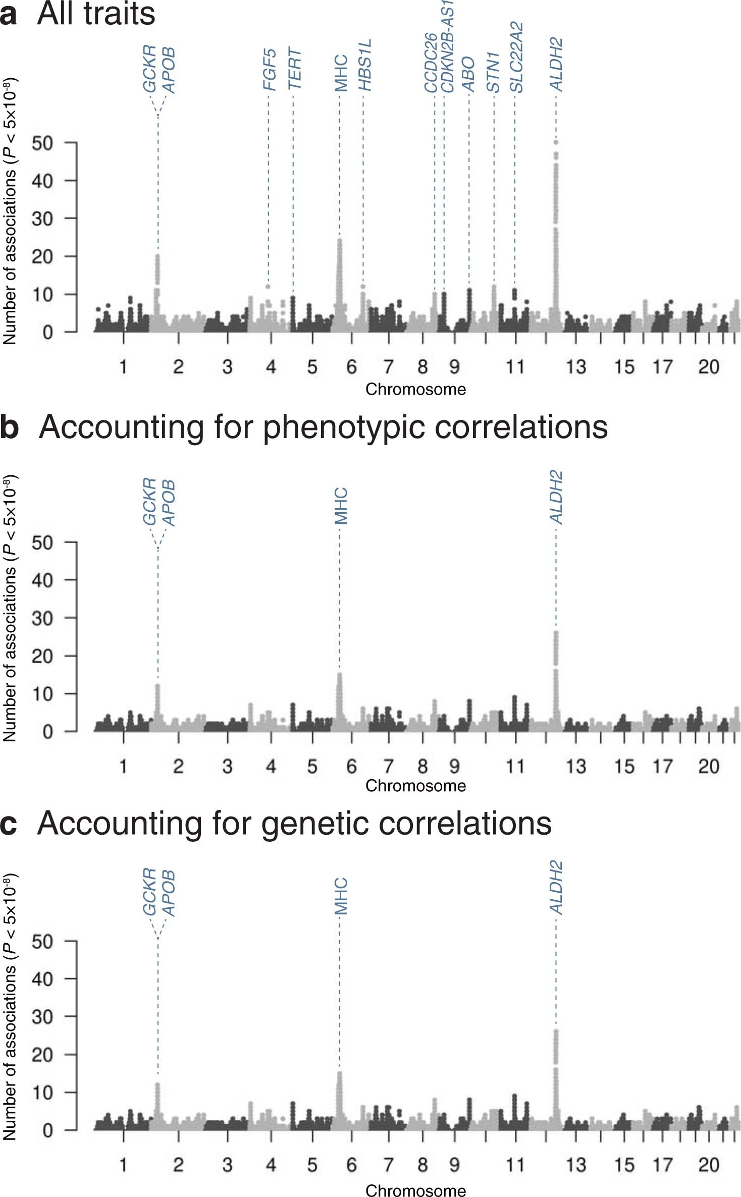 Extended Data Fig. 5: The degree of pleiotropy in BBJ after accounting for phenotypic or genetic correlations.