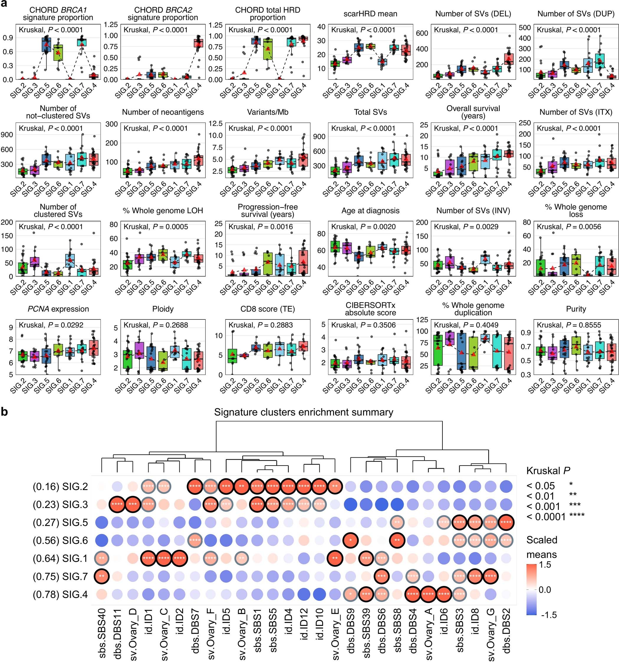 Extended Data Fig. 5: Clinical and genomic features of mutational signature clusters.