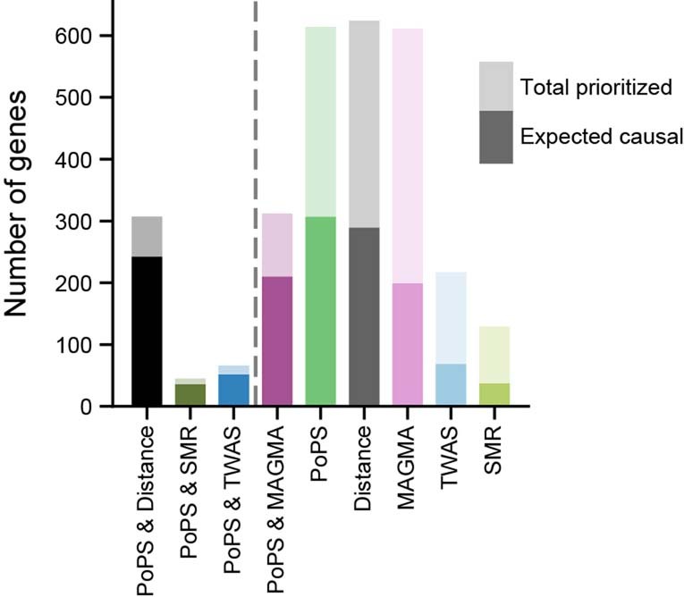 Extended Data Fig. 8: Number of prioritized genes for non-UK Biobank traits.
