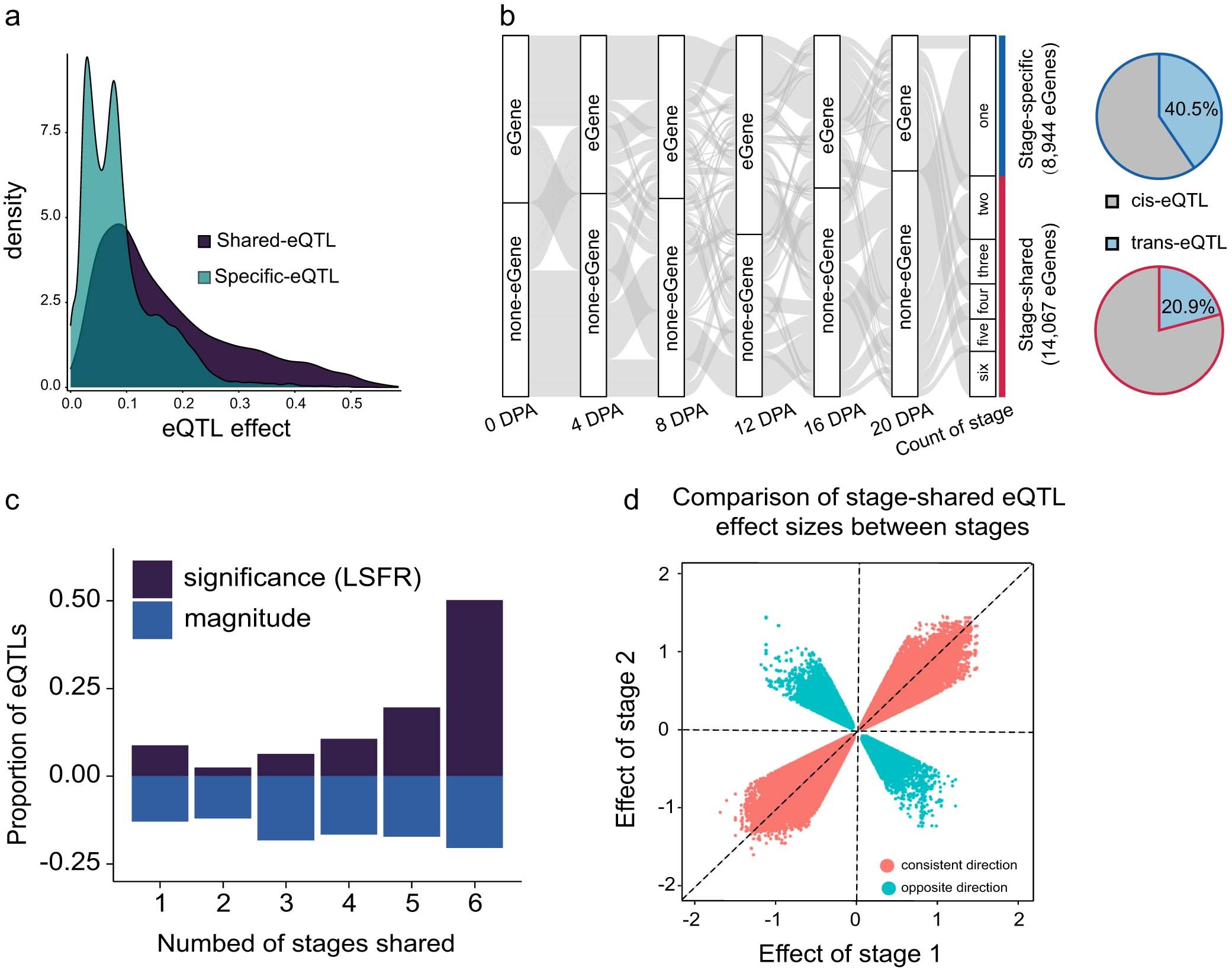 Extended Data Fig. 2: Characterization of eQTLs across stages.