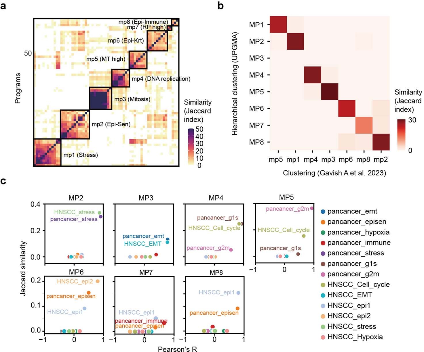 Extended Data Fig. 2: The robustness of meta-programs and comparison to pan-cancer and HNSCC programs.