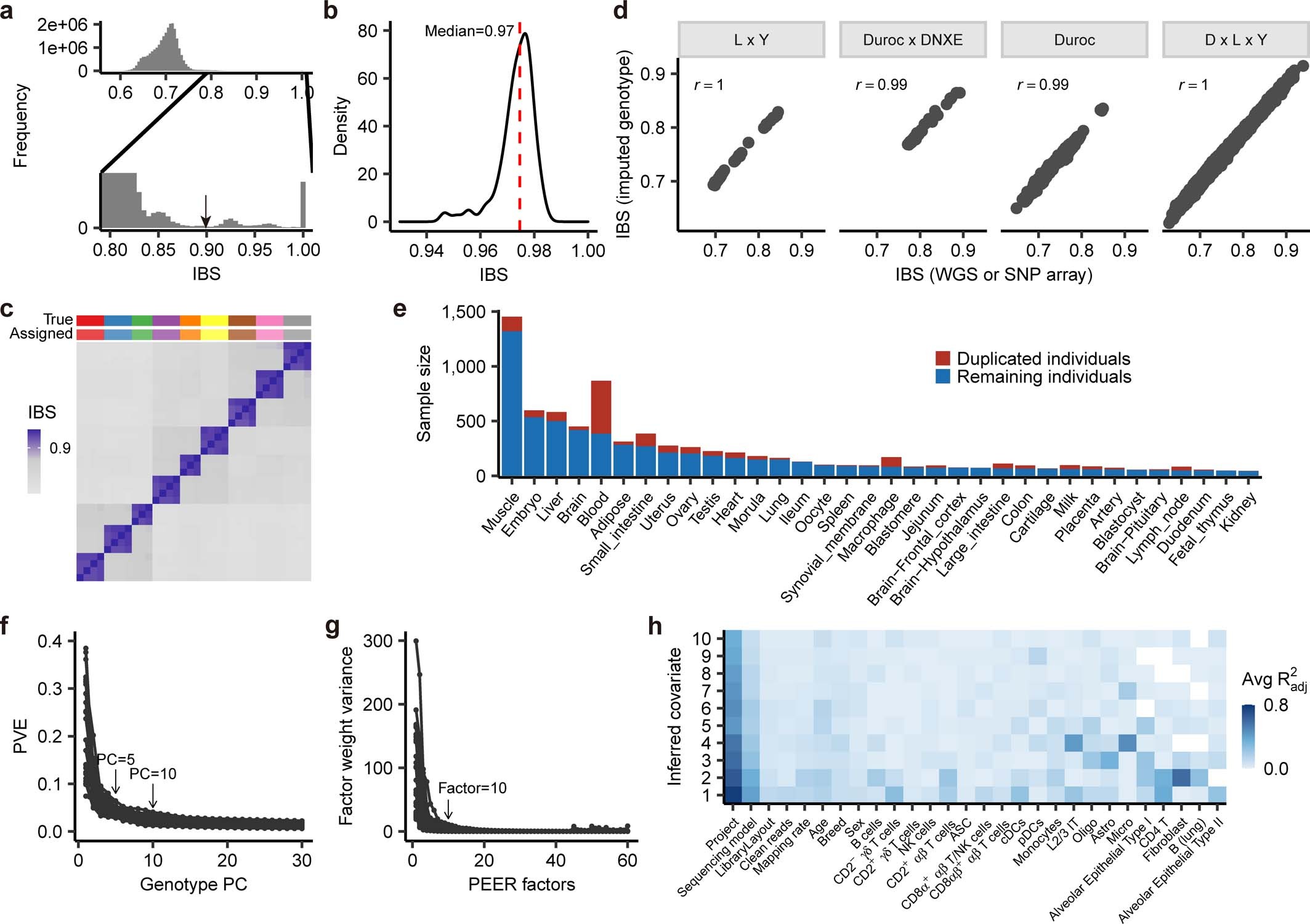 Extended Data Fig. 2: Detection of duplicated individuals and confounders of RNA-Seq samples.