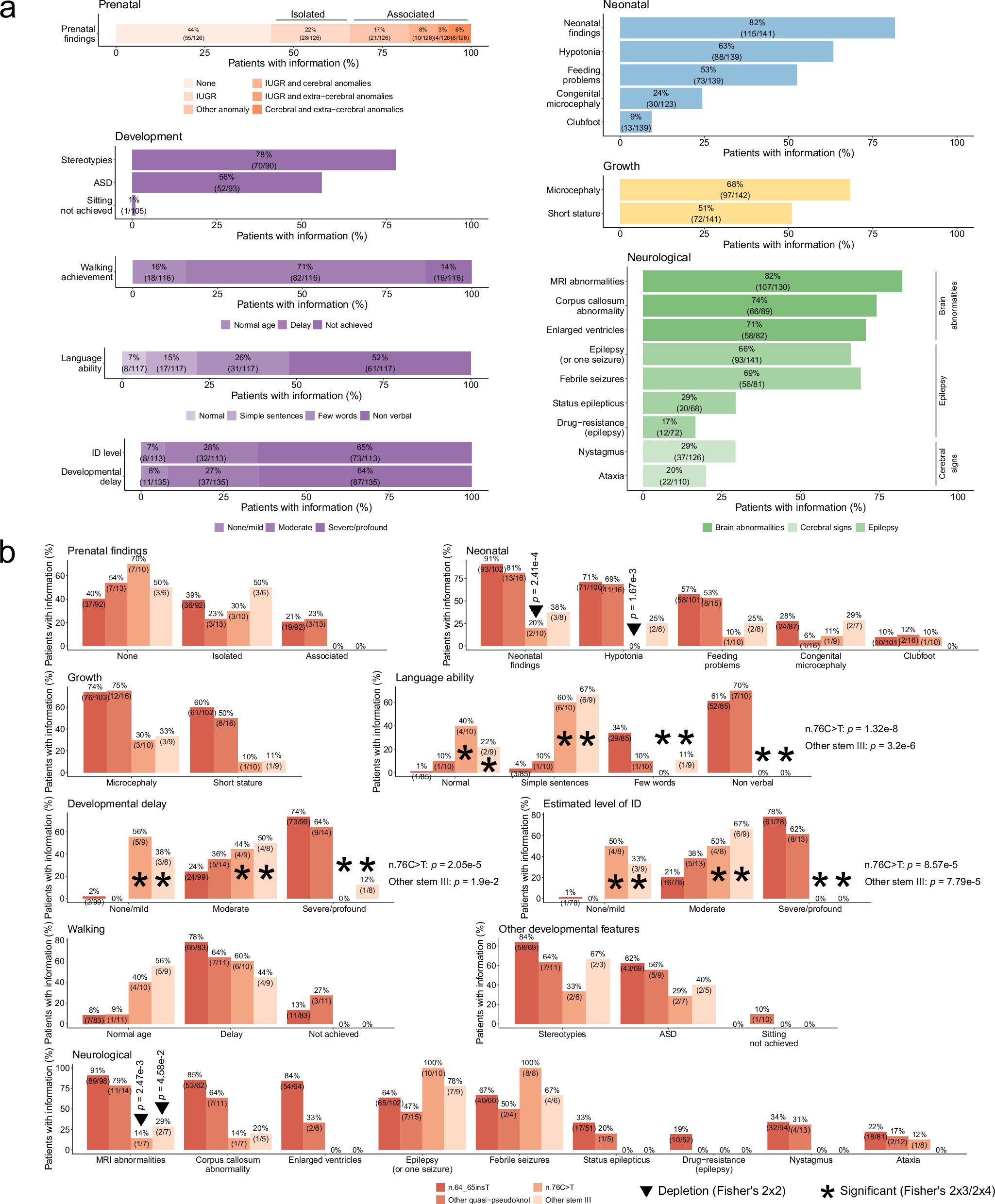 Extended Data Fig. 4: Overview of the clinical characteristics of patients with RNU4-2 LP/P variants.