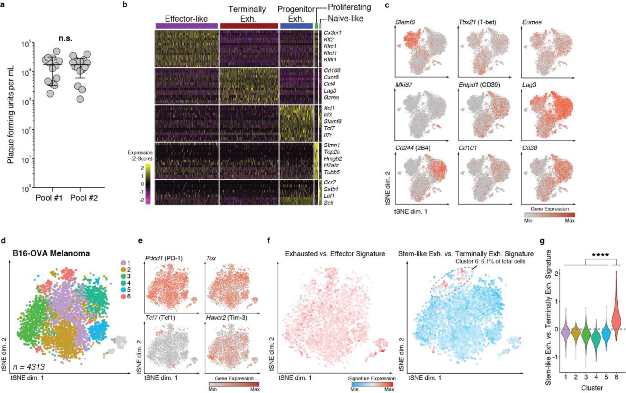 Supplementary Figure 1: Similar populations of progenitor exhausted CD8+ T cells identified in chronic viral infection and mouse tumors by single-cell RNA-seq.