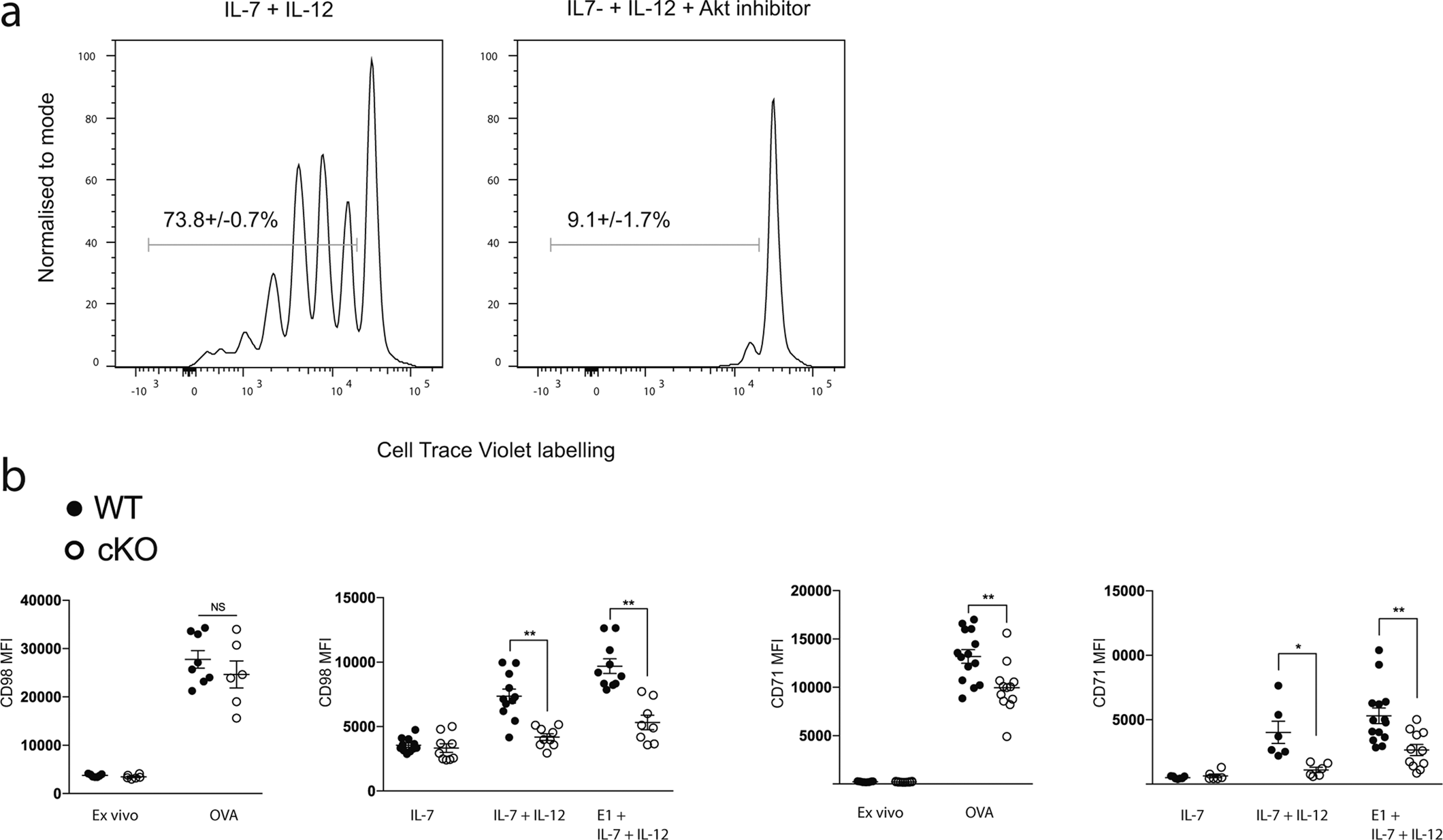 Extended Data Fig. 6: Themis-deficient OTI CD8+ T cells show reduced nutrient transporter expression in response to stimulation with subthreshold affinity pMHC and cytokines.