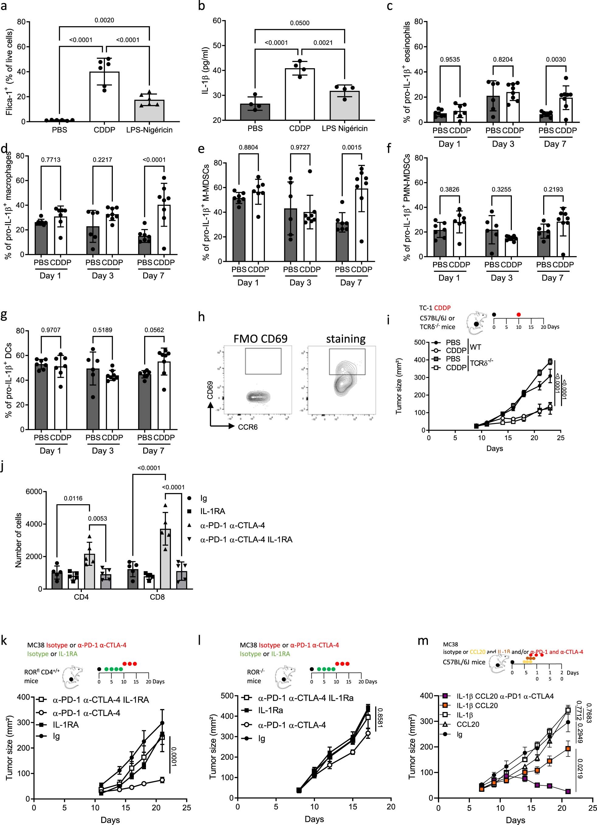 Extended Data Fig. 10: IL-1β is a key factor for antitumor immune responses.