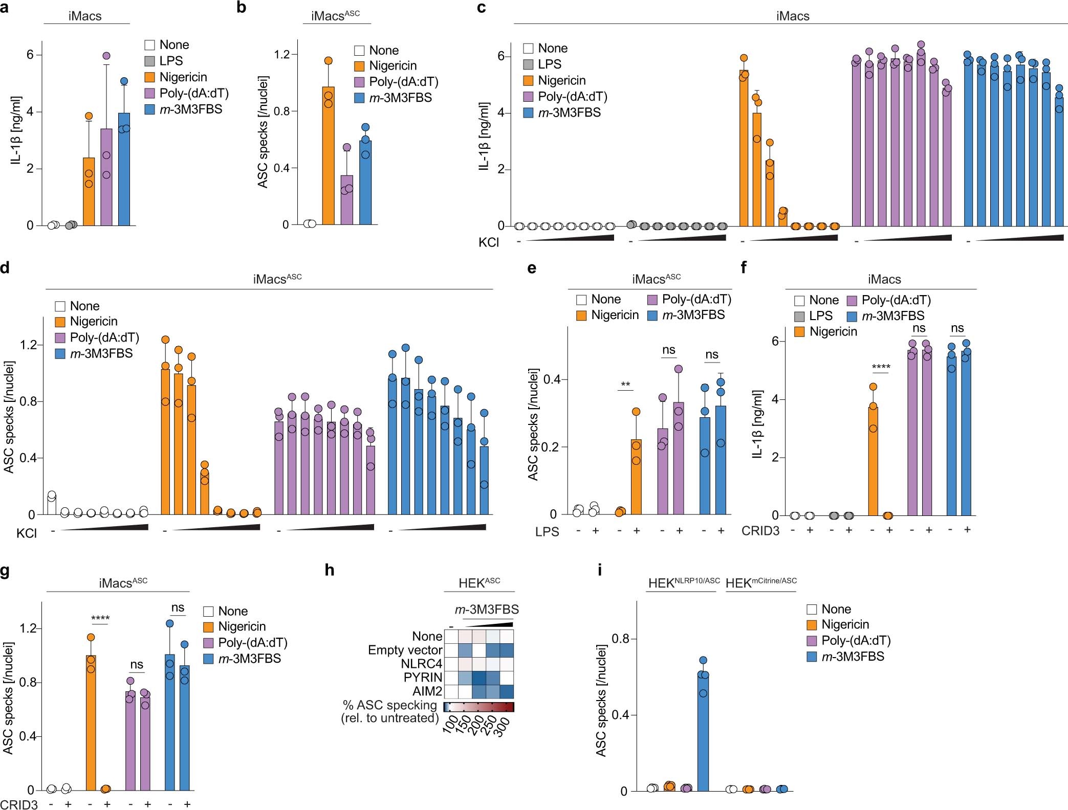 Extended Data Fig. 1: m-3M3FBS activates the inflammasome independent of NLRP3.