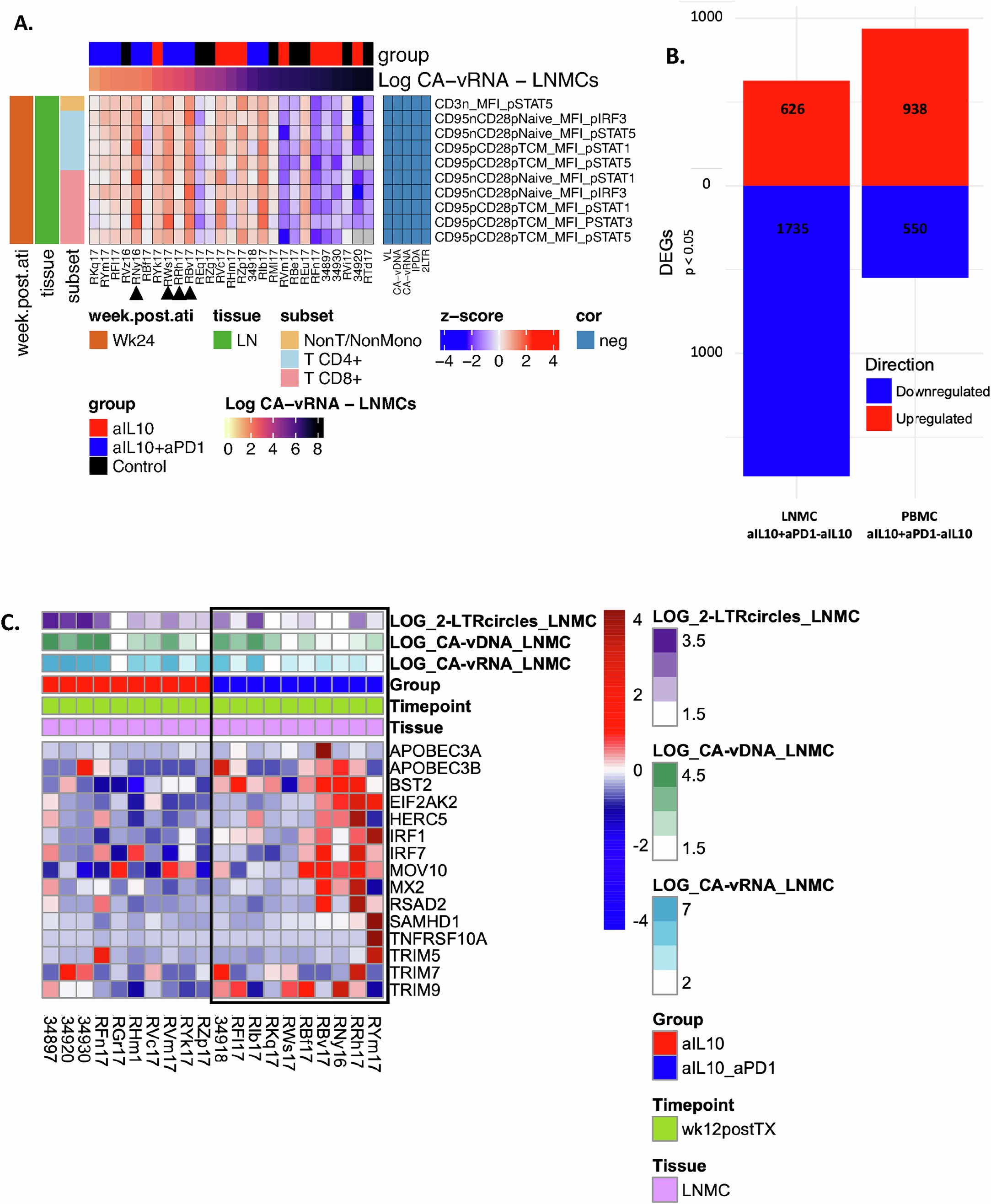 Extended Data Fig. 2: Induction of antivirals pre-ATI in combo-treated RMs.