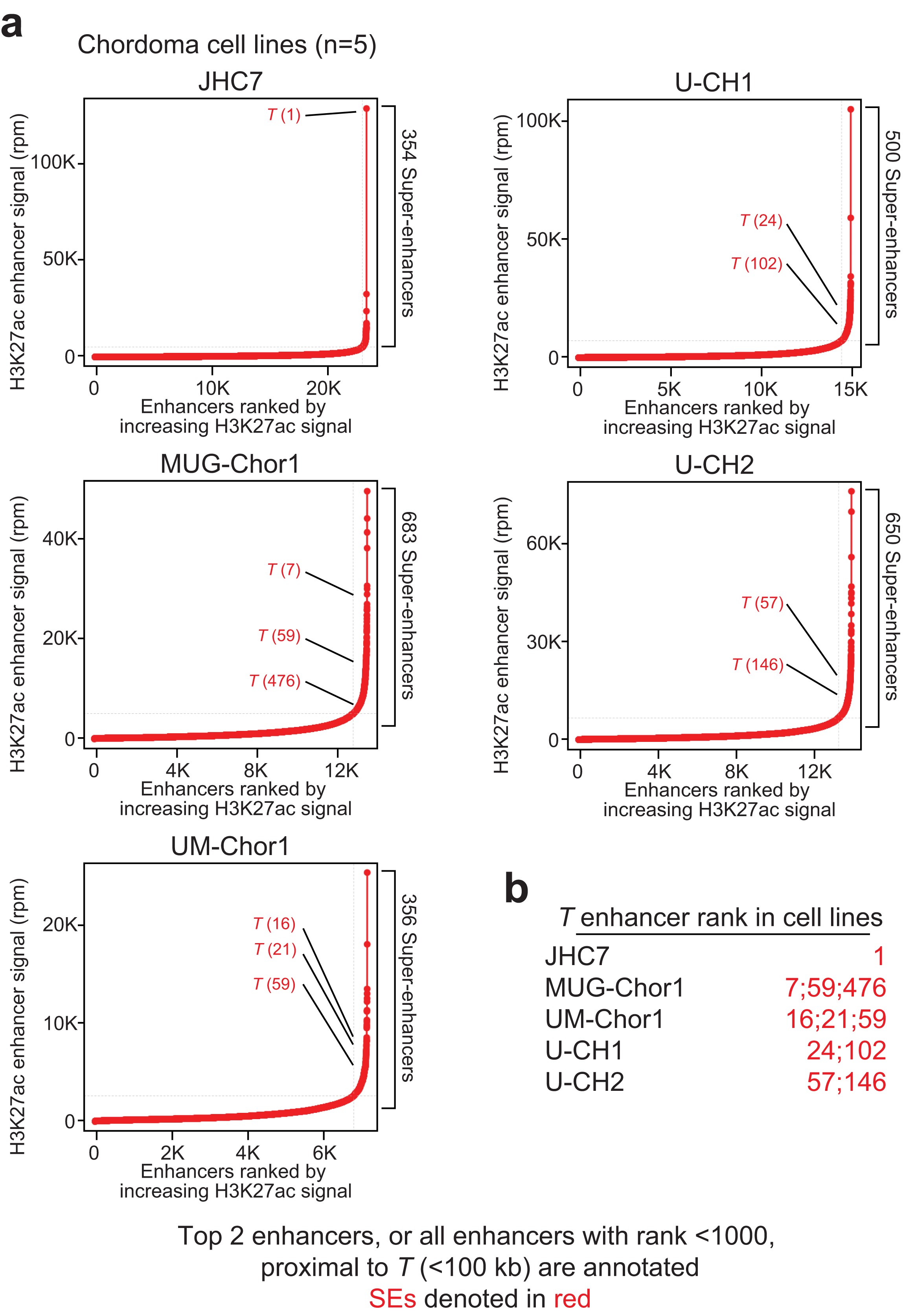 Extended Data Figure. 4: T is super-enhancer-associated across chordoma cell lines.