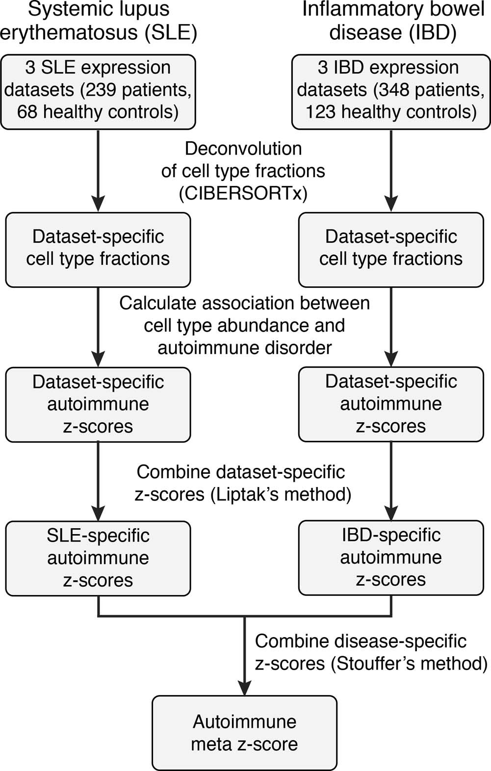 Extended Data Fig. 10: Schema of large-scale assessment of peripheral blood leukocytes in autoimmune disorders versus healthy controls.