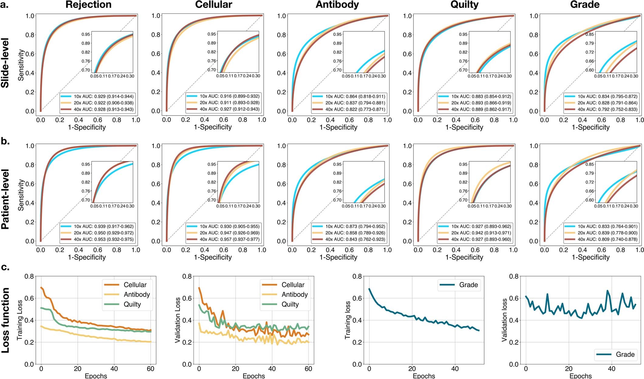 Extended Data Fig. 3: Model performance at various magnifications.