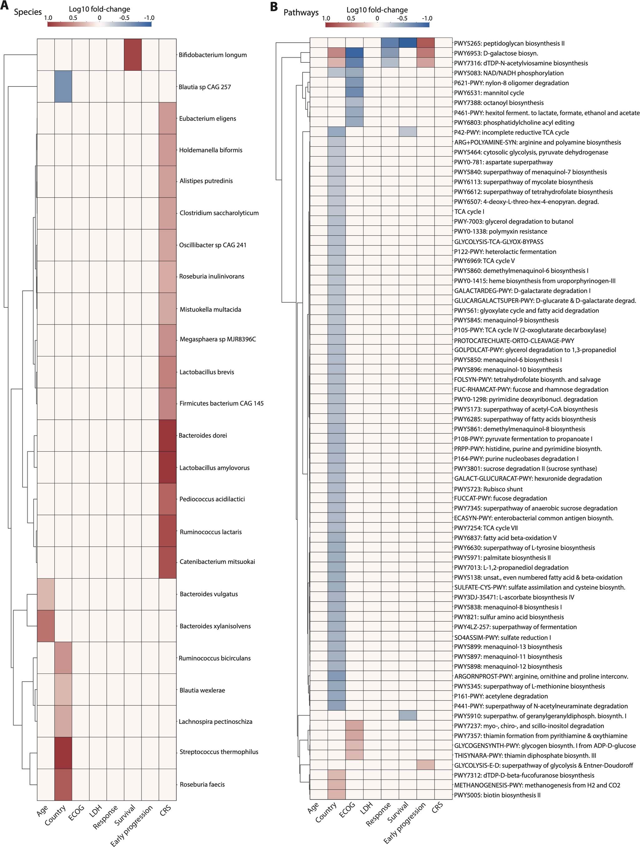Extended Data Fig. 9: Summary of differentially abundant microbiome features by clinical variables and outcomes excluding baseline specimens collected while or within 2 weeks after exposure to high-risk antibiotics.