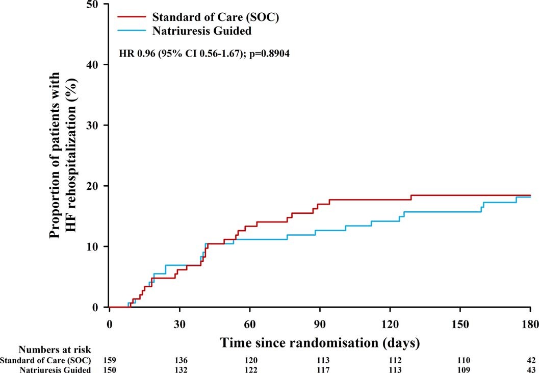 Extended Data Fig. 5: Kaplan Meier plot for heart failure rehospitalization at 180 days.