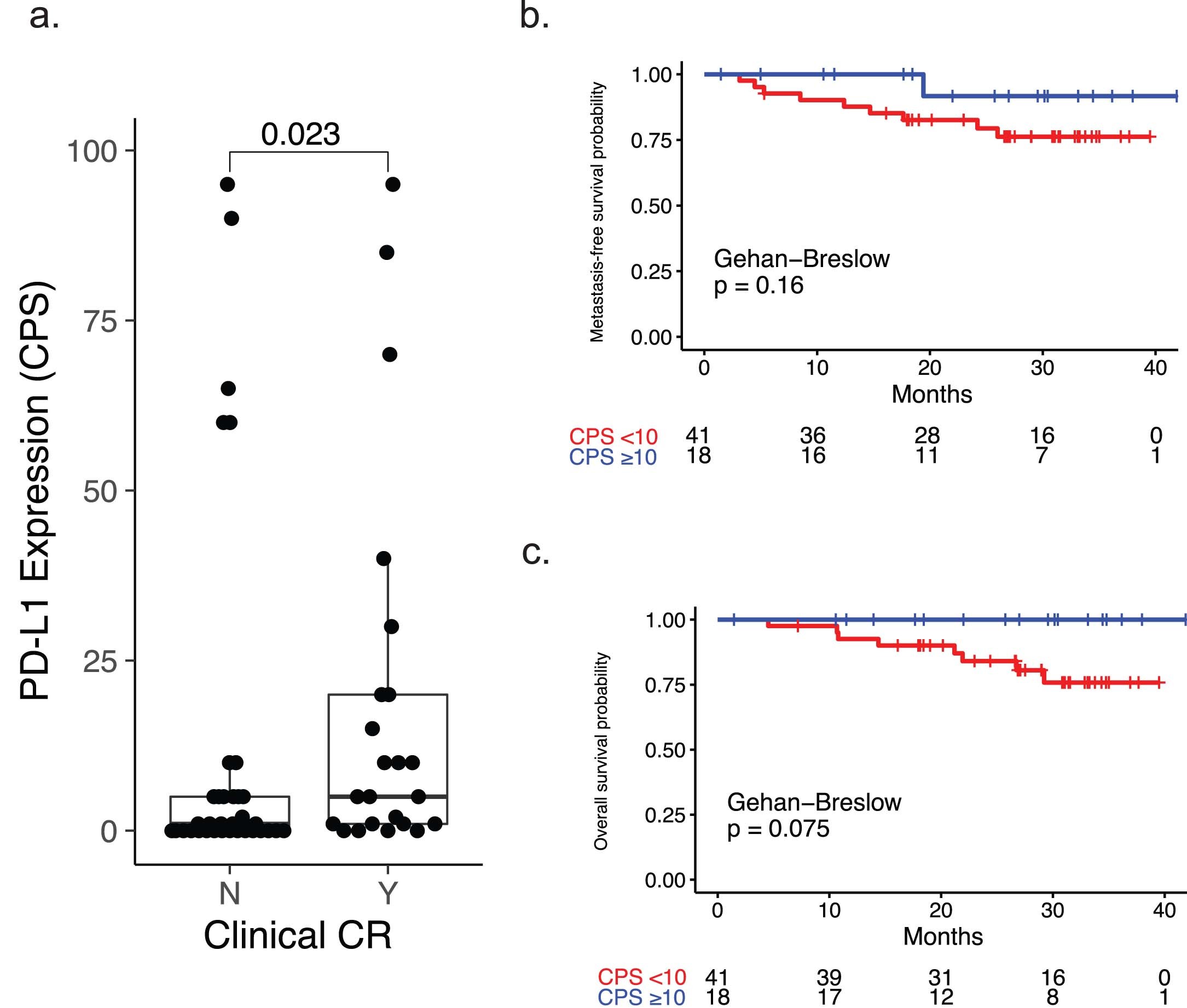 Extended Data Fig. 3: Relationship between PD-L1 immunohistochemical staining of pre-treatment transurethral resection of bladder tumor specimens (n = 59) and clinical outcomes.