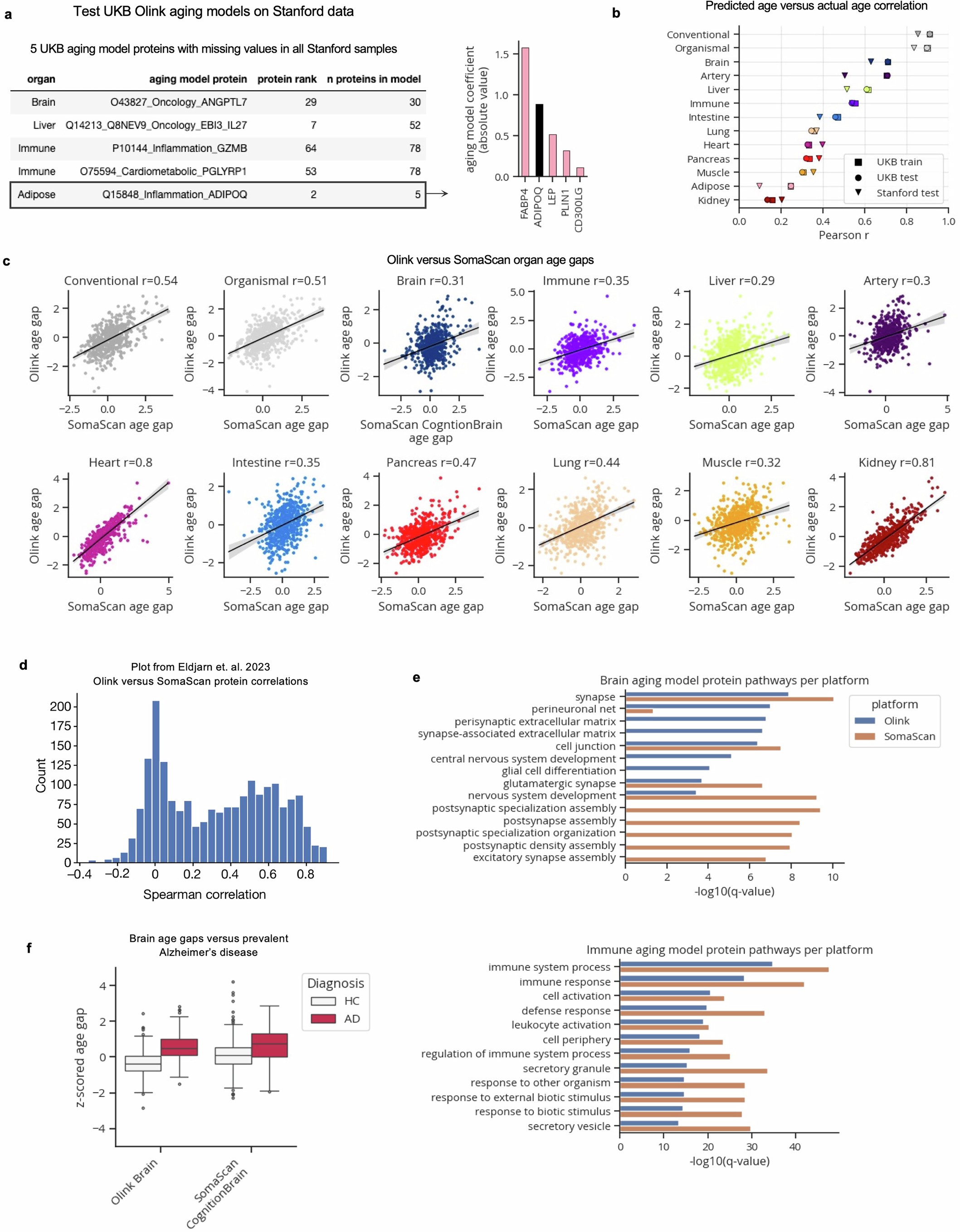 Extended Data Fig. 4: Olink versus SomaScan organ aging models.
