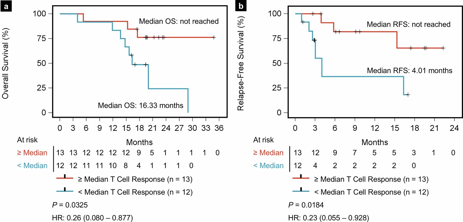 Extended Data Fig. 4: rRFS and OS supervised by prior median 12.75 T cell fold change.