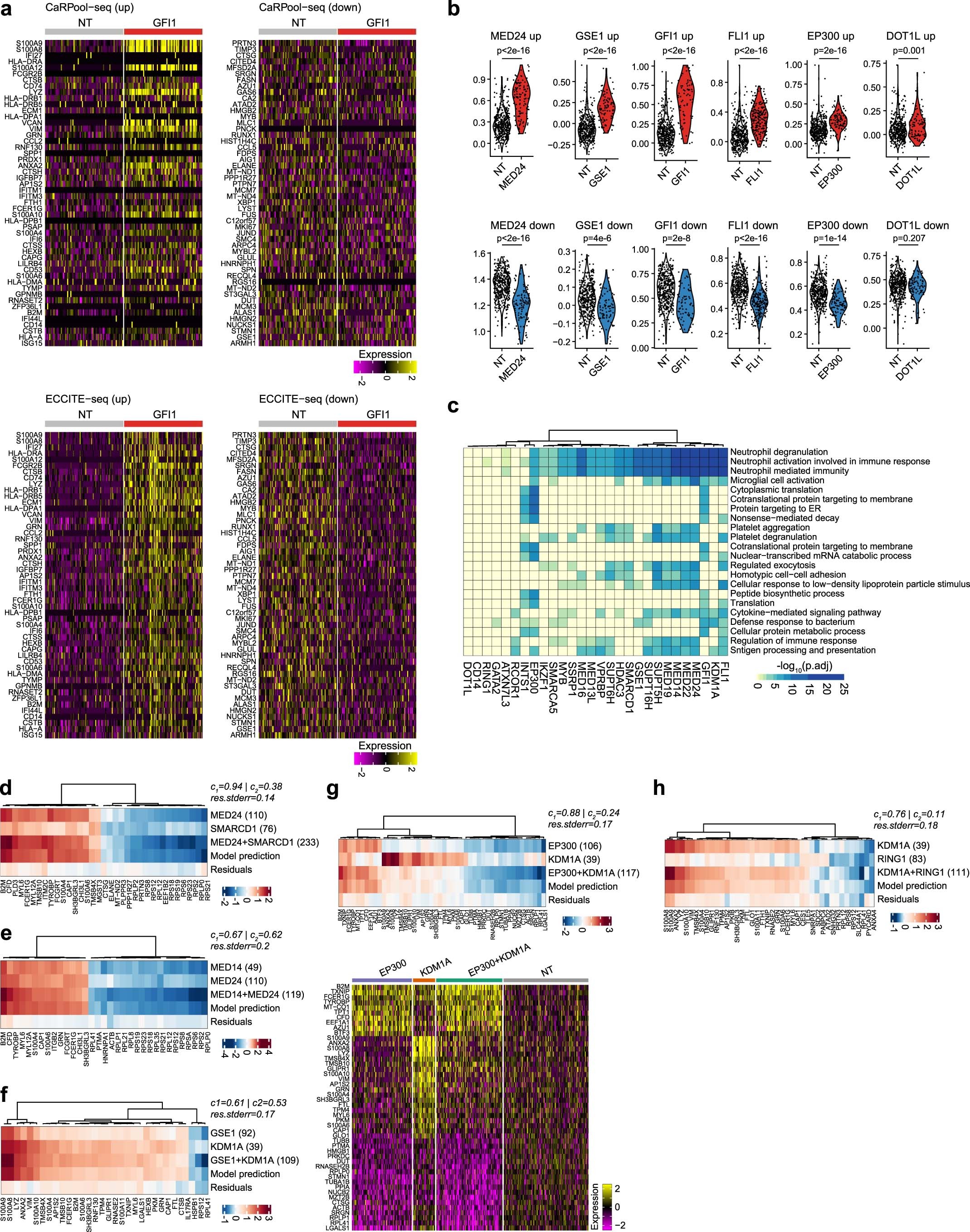 Extended Data Fig. 8: Transcriptome analysis of combinatorial targeting of AML differentiation regulators.