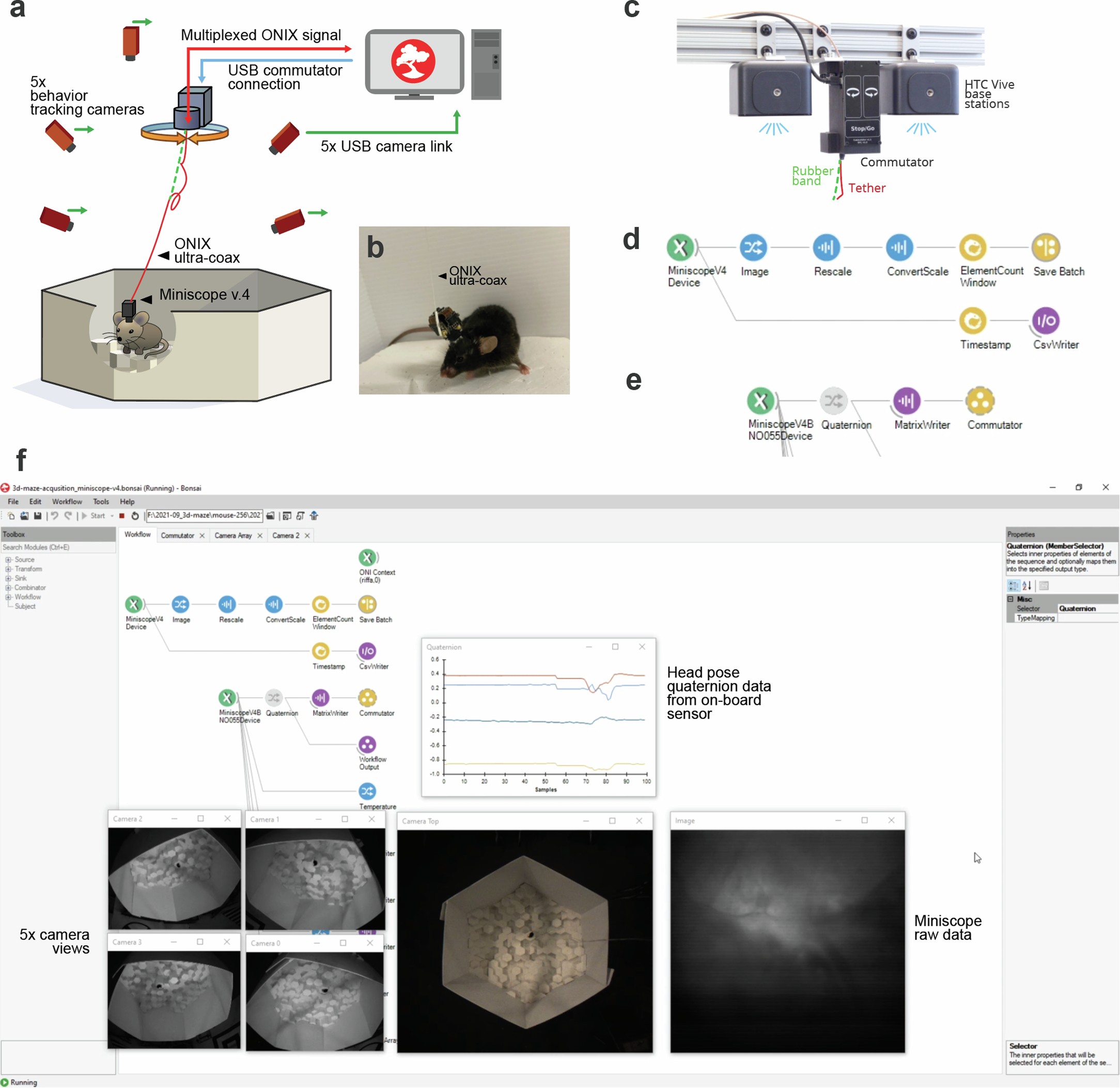 Extended Data Fig. 5: Example setup and Bonsai workflow for simultaneous neural recording and behavior tracking.