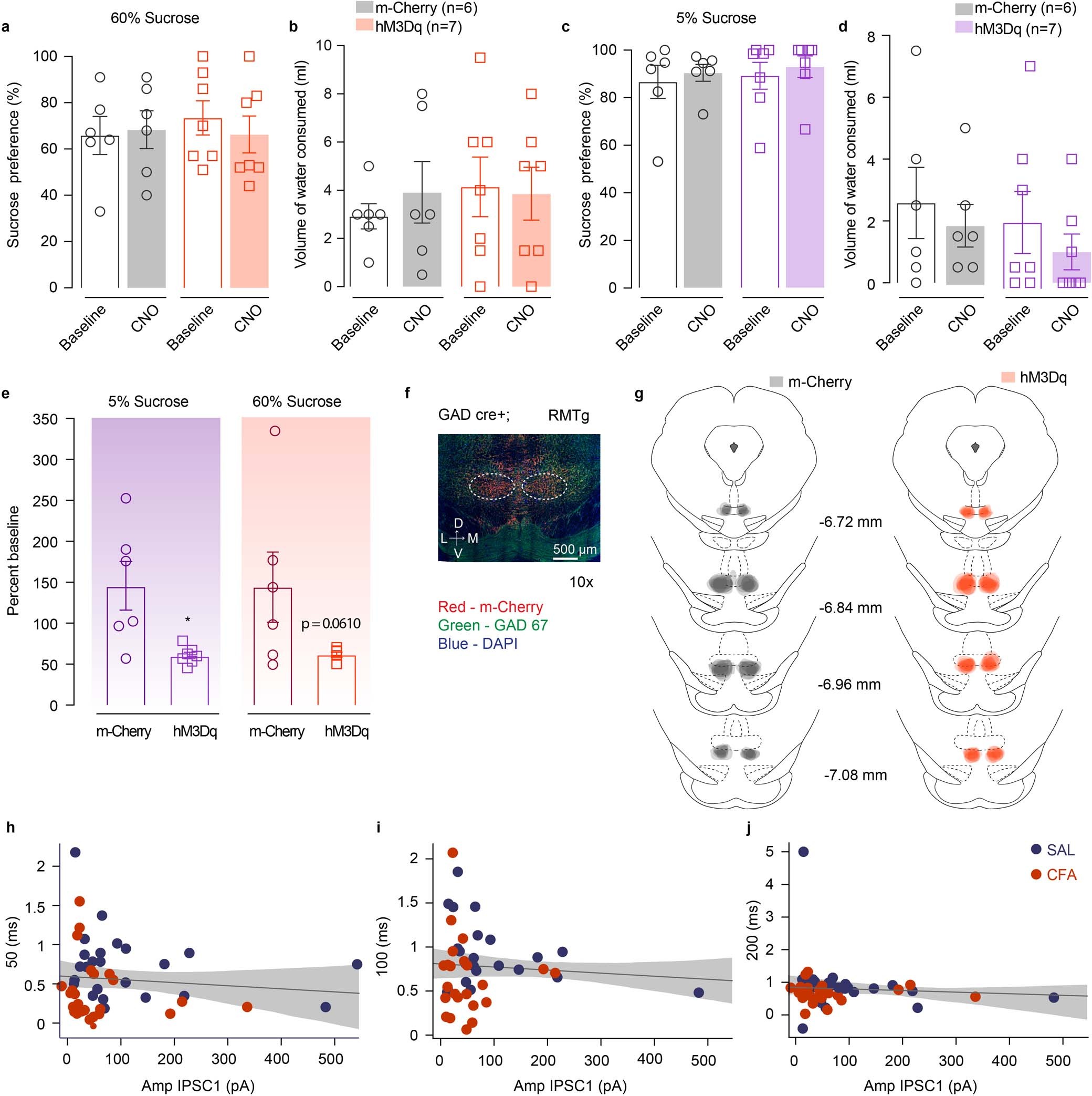 Extended Data Fig. 9: Chemogenetic stimulation of RMTg GABA neurons does not alter sucrose preference in two-bottle choice test.