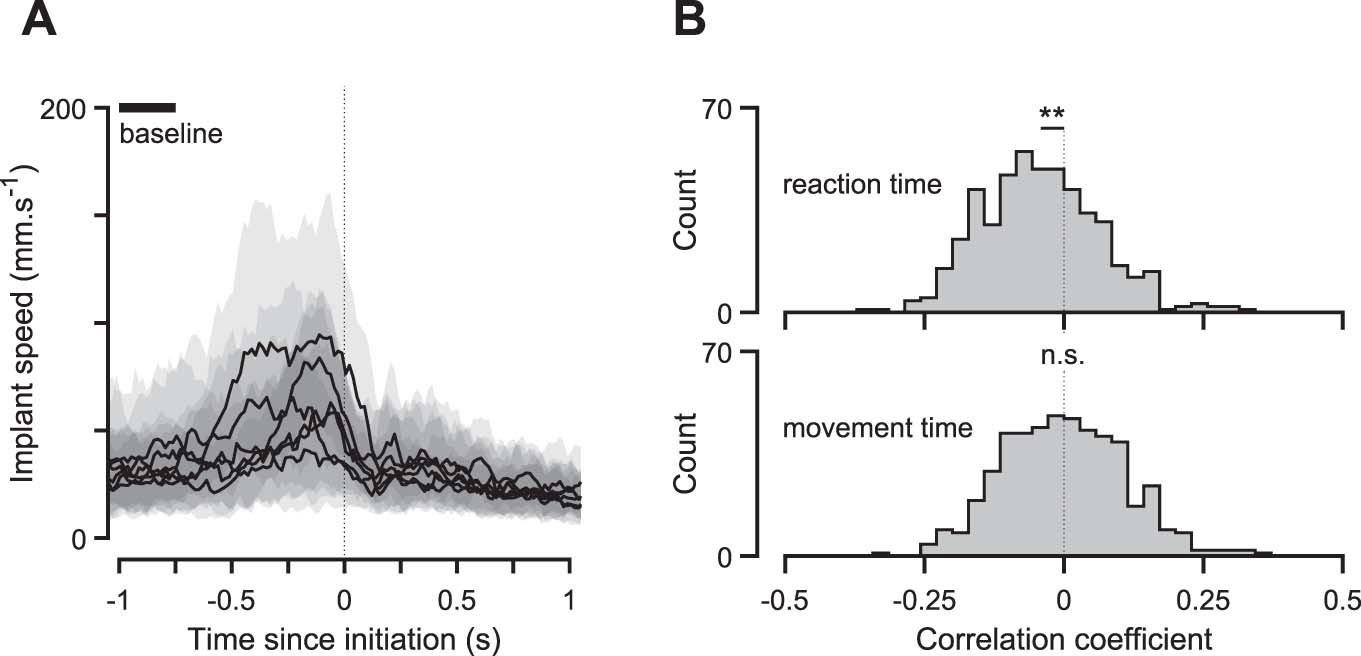 Extended Data Fig. 8: Baseline DS firing rate correlates with reaction but not movement times in the fixation version of the interval discrimination task.