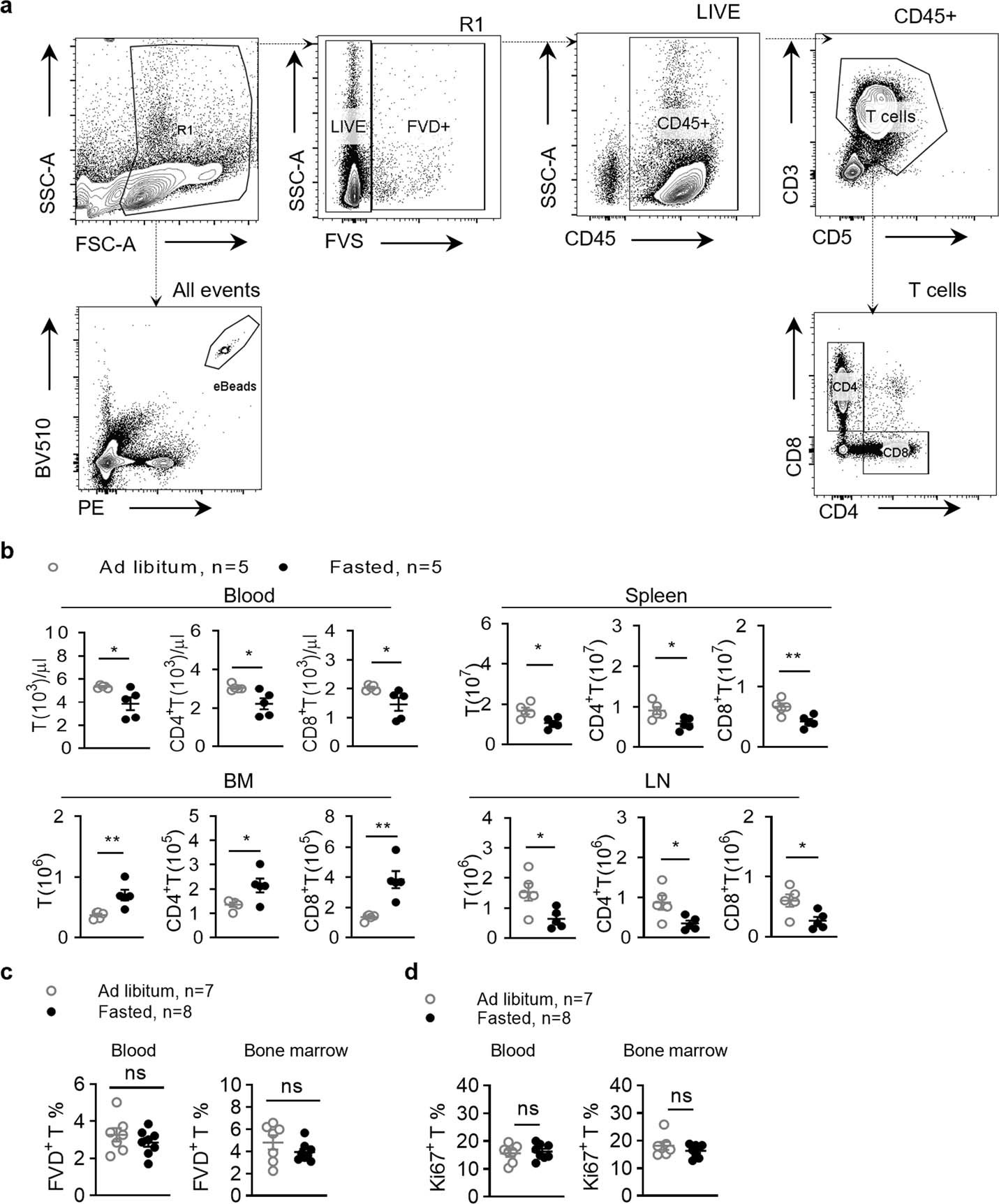 Extended Data Fig. 1: Dietary fasting redistributes T cells.