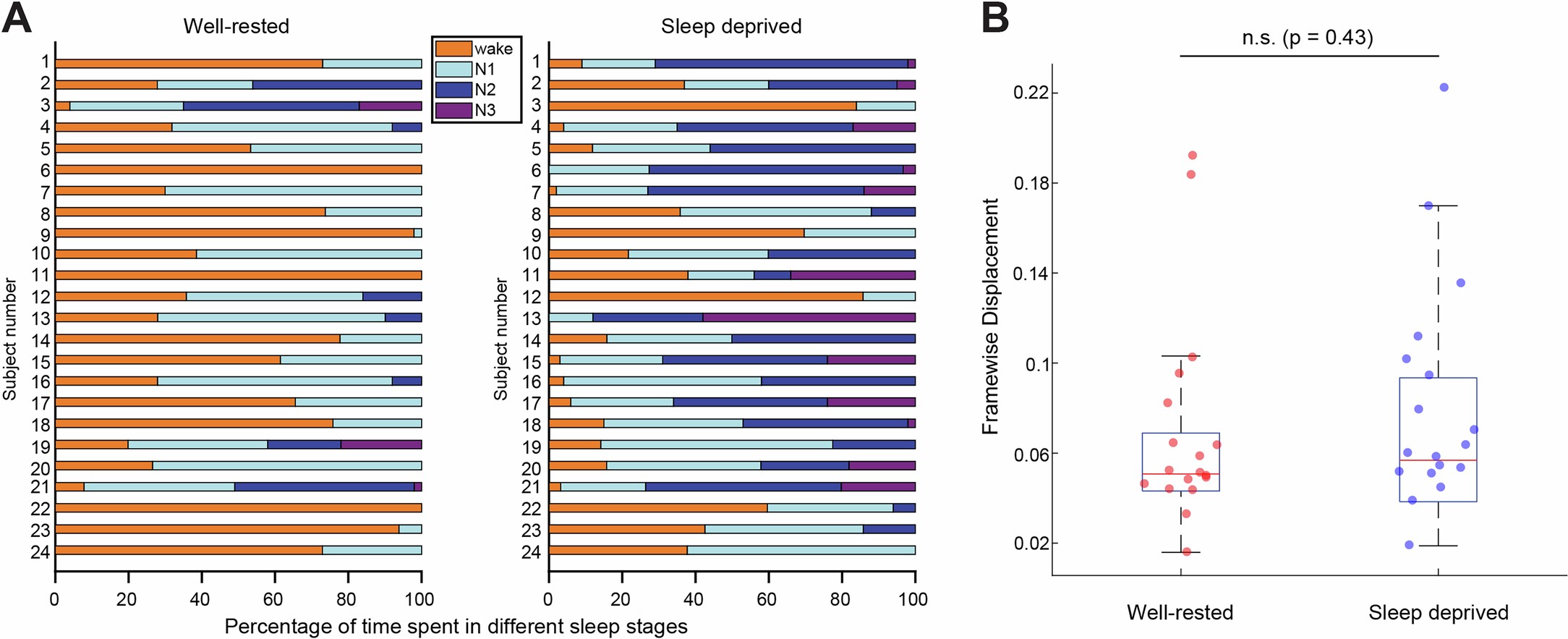 Extended Data Fig. 1: Summary of sleep data and motion across scanning sessions.