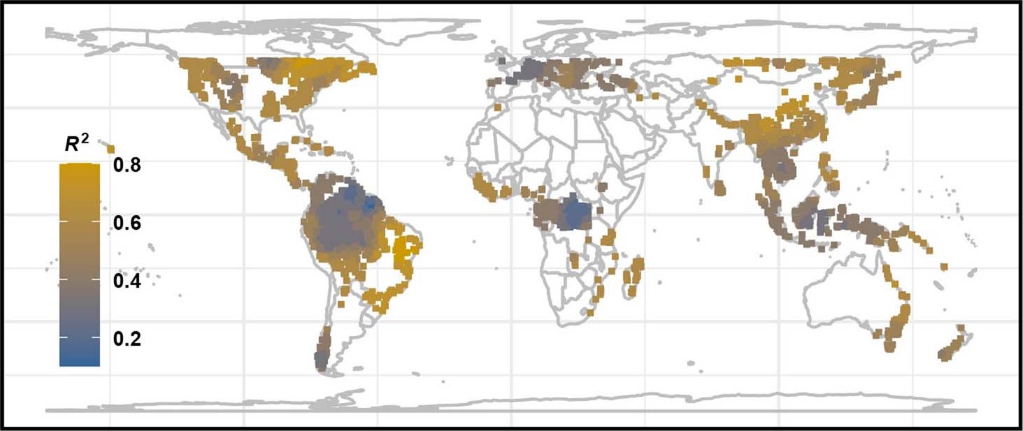Extended Data Fig. 4: Spatial distribution for local coefficient of determination (R2).