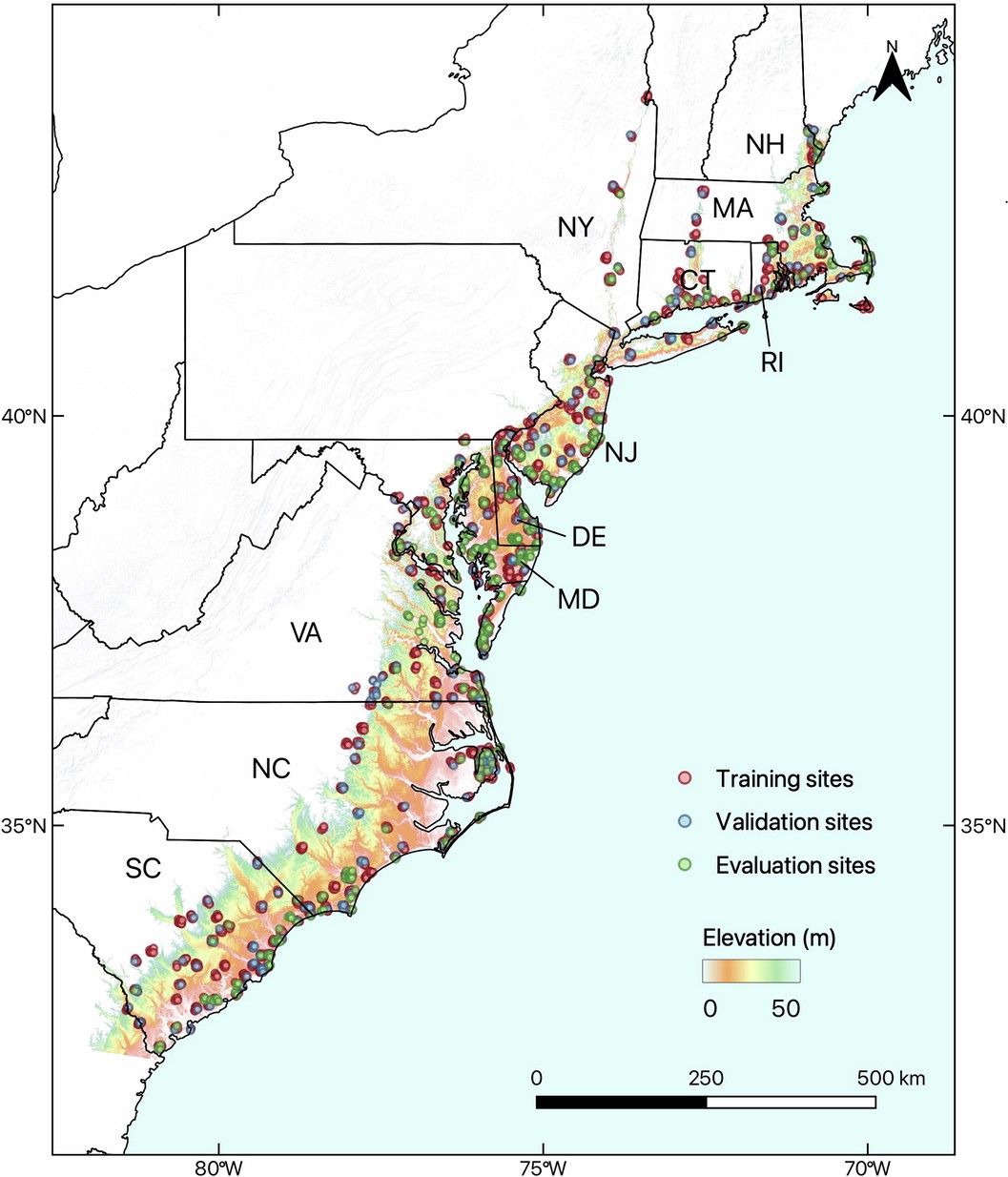 Extended Data Fig. 1: Overview of training and evaluation sites.