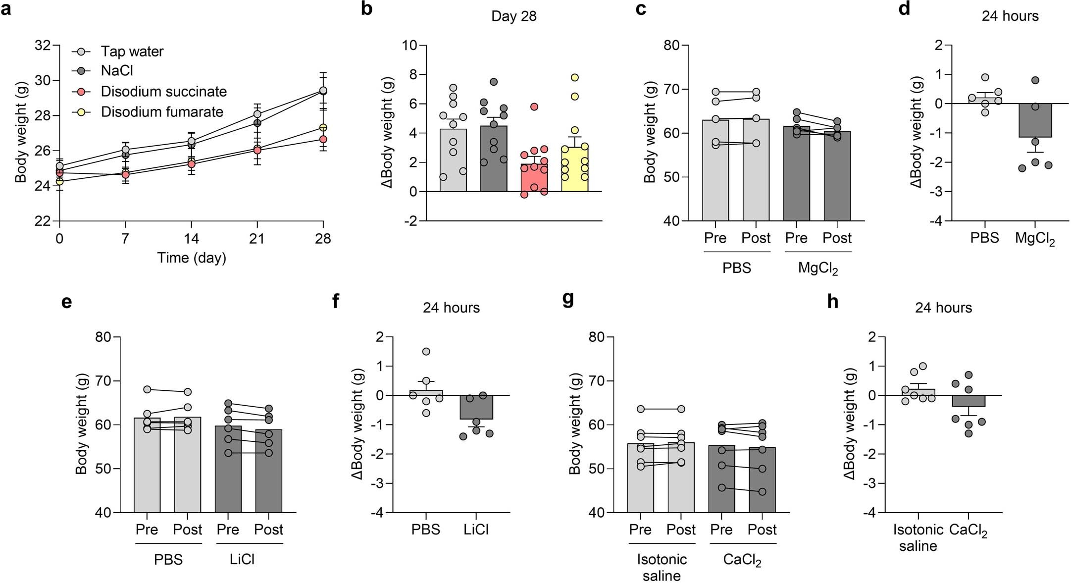 Extended Data Fig. 8: Effects of succinate and counterion salts on body weight.