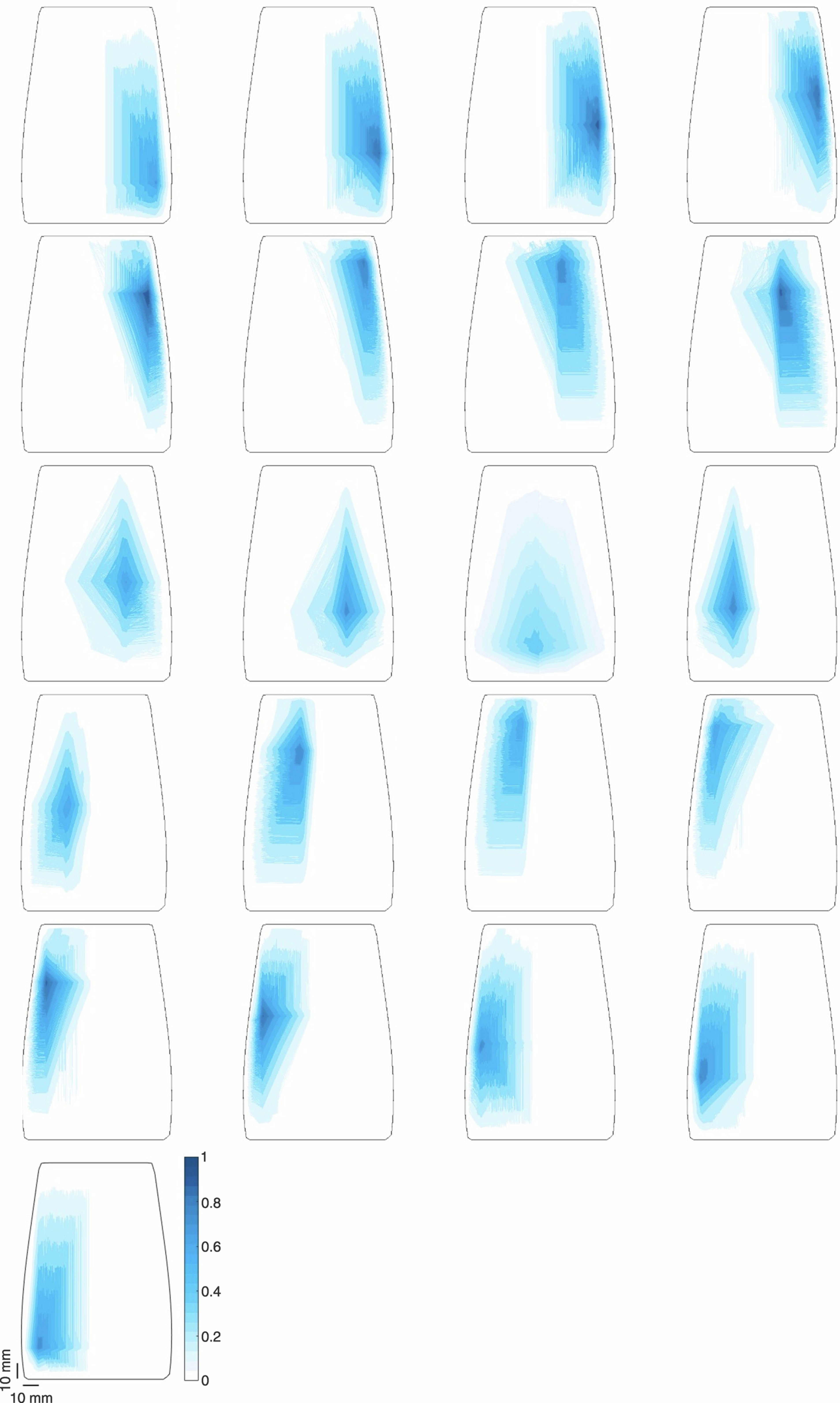 Extended Data Fig. 1: Receptive fields of the e-skin sensors.