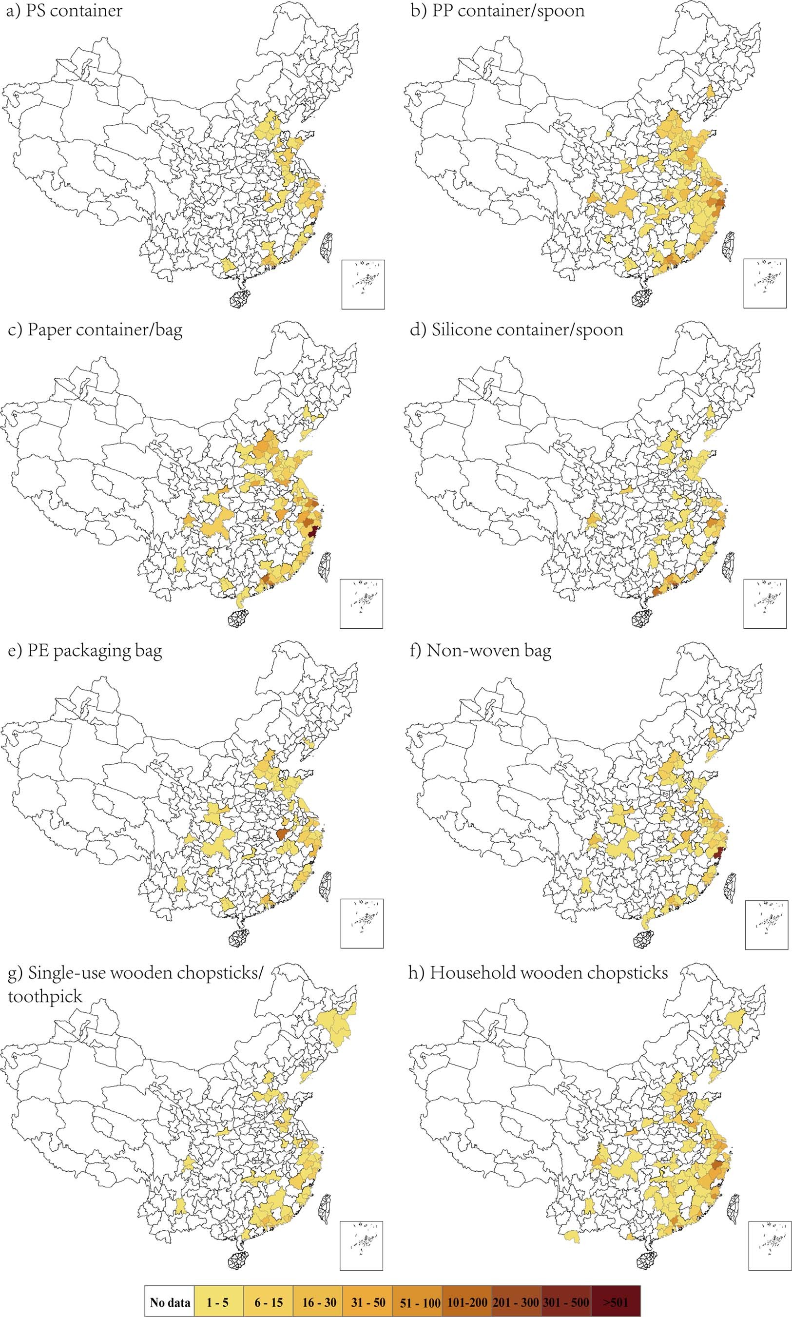 Extended Data Fig. 4: Distributions of takeaway tableware and packaging manufacturer in China.