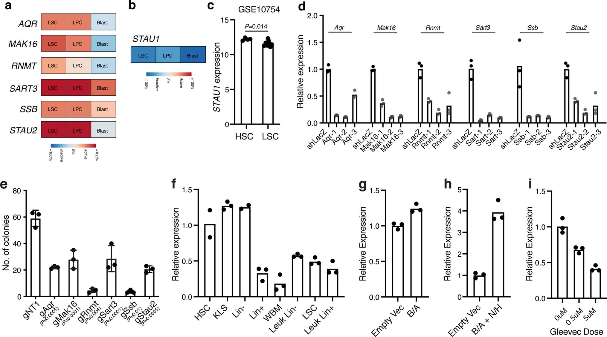 Extended Data Fig. 2: Genome-wide CRISPR screen identifies Staufen2 as a regulator of myeloid leukemia.