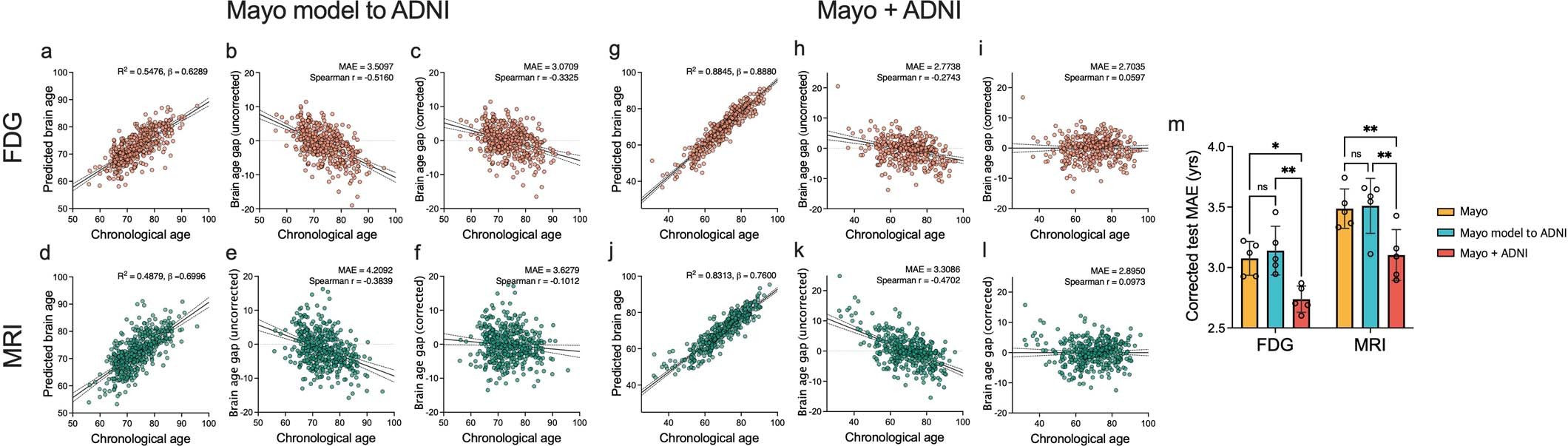 Extended Data Fig. 1: Brain age predictions on the ADNI dataset.