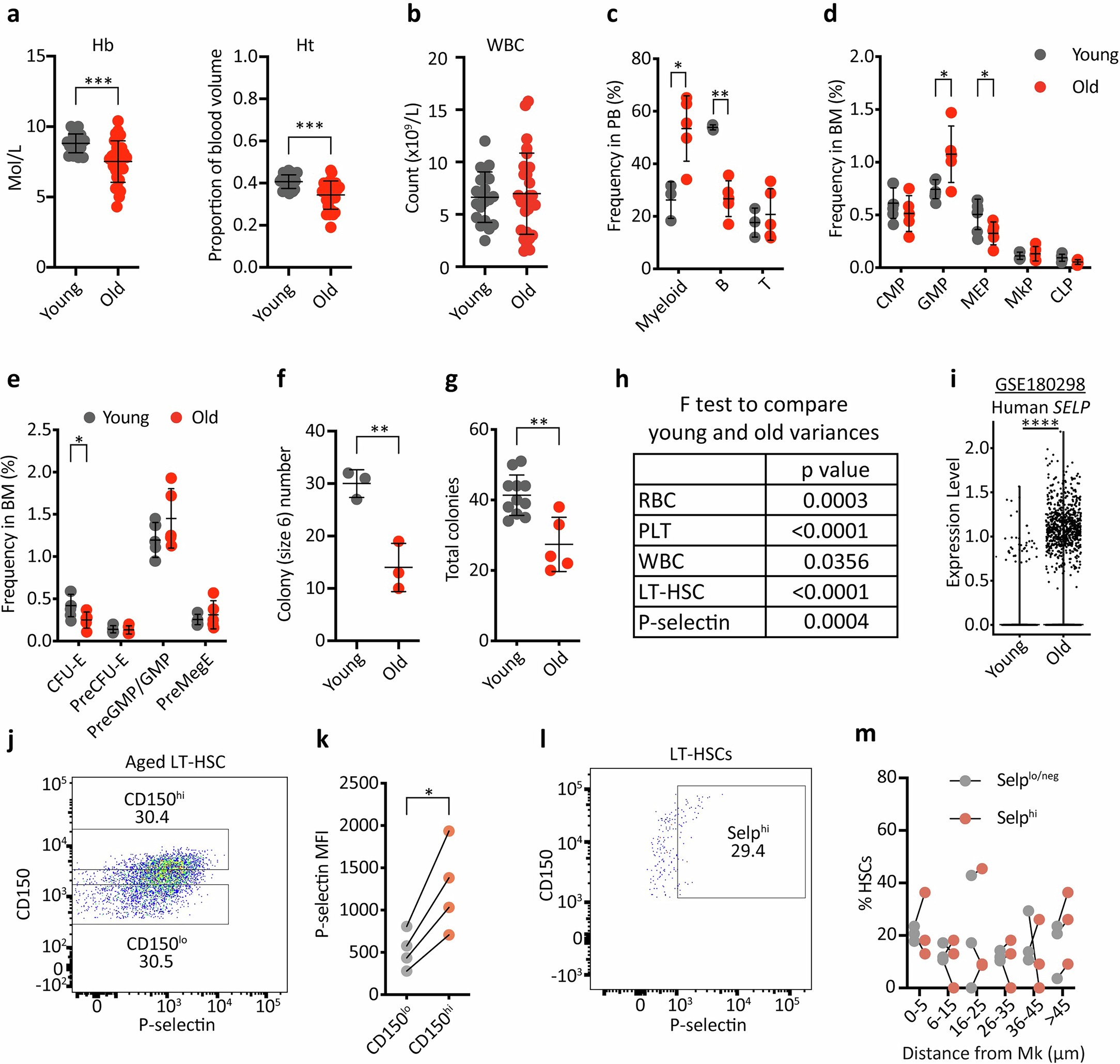 Extended Data Fig. 1: Phenotypic and functional changes of hematopoietic parameters with age.