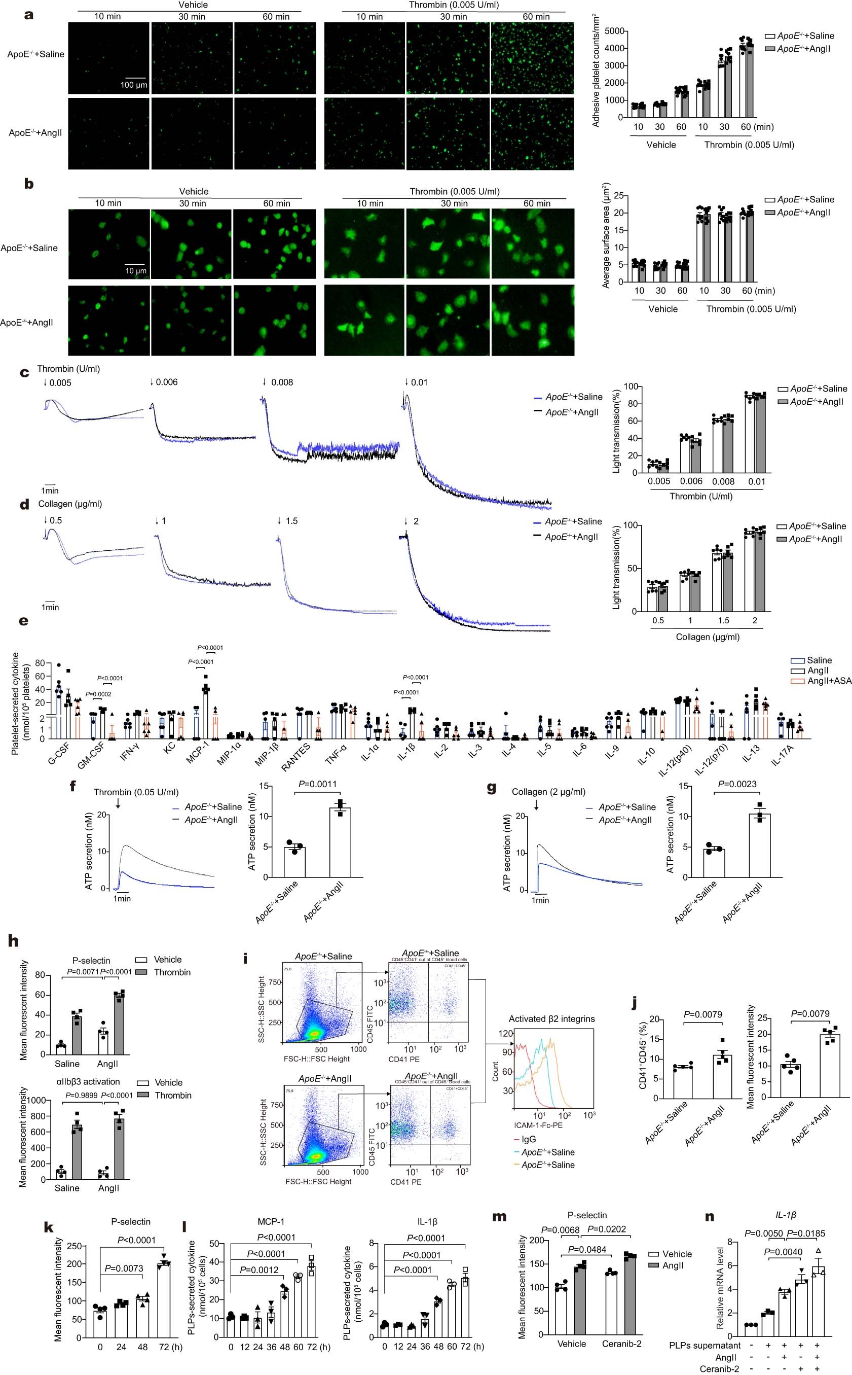 Extended Data Fig. 7: AngII Infusion promotes platelet secretion in mice.