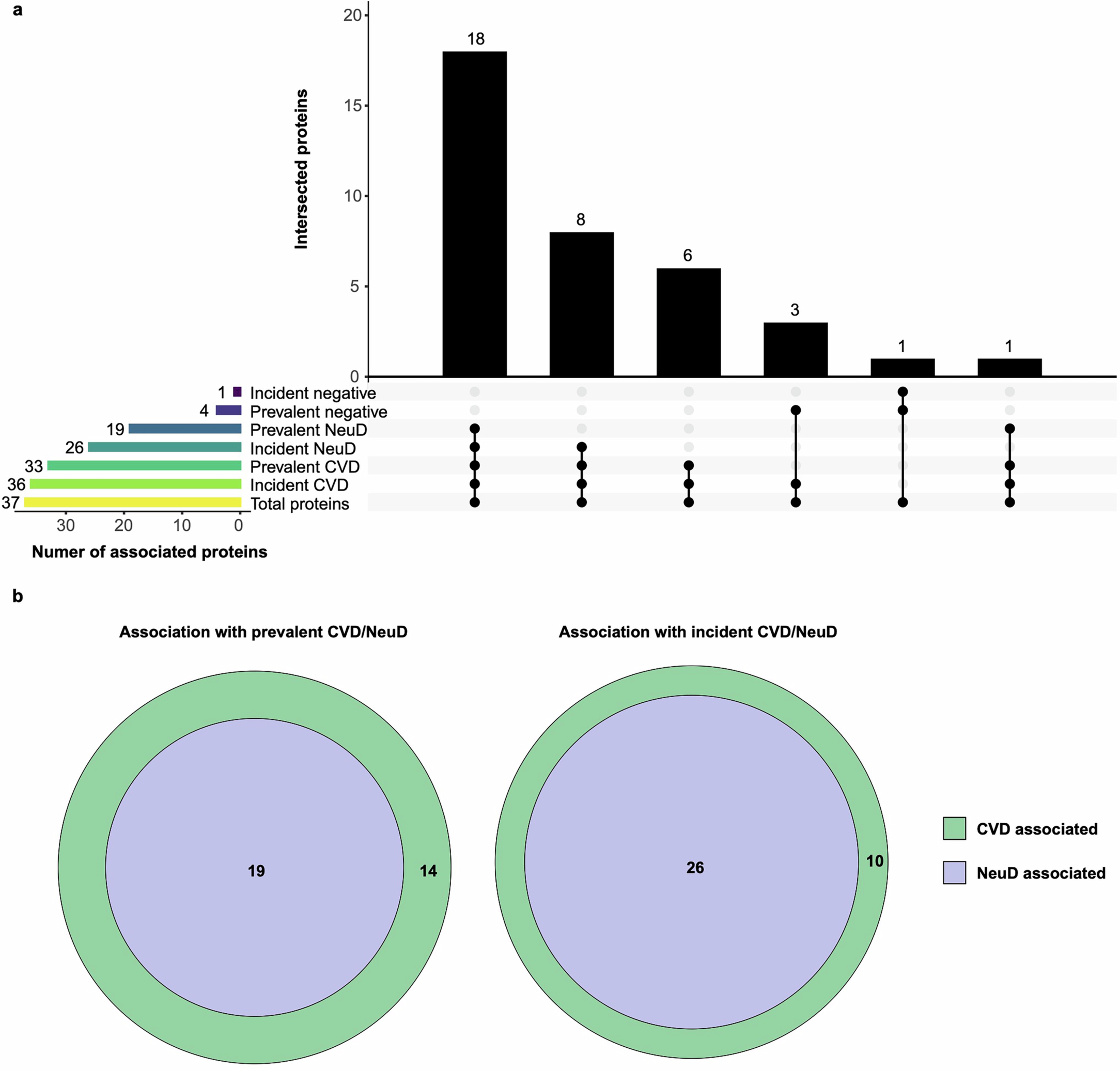 Extended Data Fig. 9: Associations between prevalent and incident disease and proteins associated with both CMR and BMR trait.